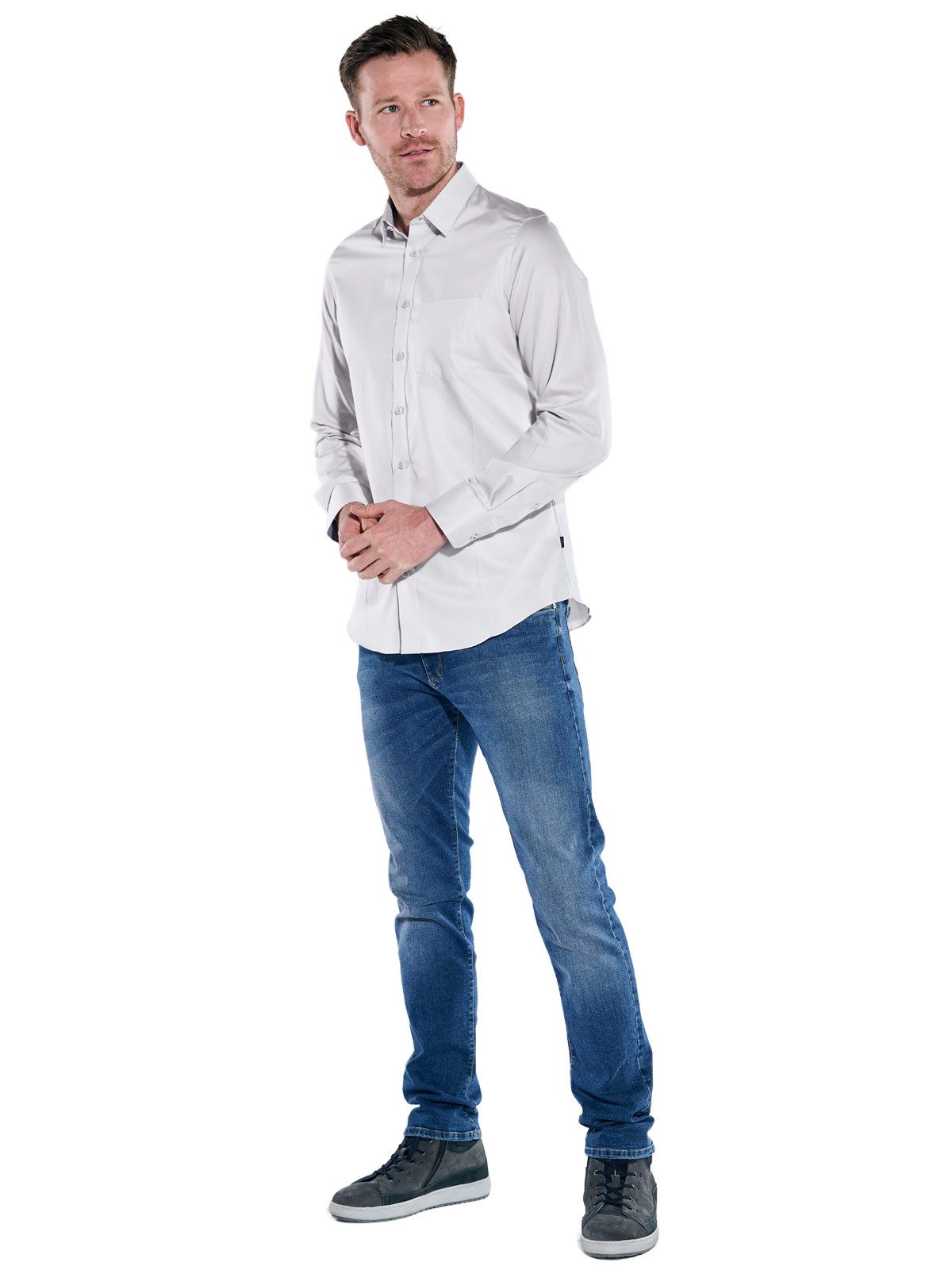 Engbers Langarmhemd Herren Langarm-Hemd "My Favorite", Silbergrau