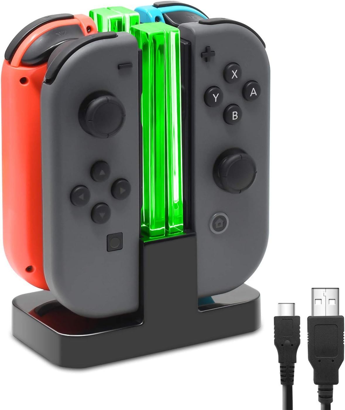 Fyrove Ladestation für Nintendo Switch 4 in 1 Joy-Con Controller Induktions-Ladegerät (Controller-Ladestation, Joy-Con Ladegerät Typ-C Kabel, mit individueller LED-Anzeige, Controller Ladestation Kompatibel mit JoyCons)