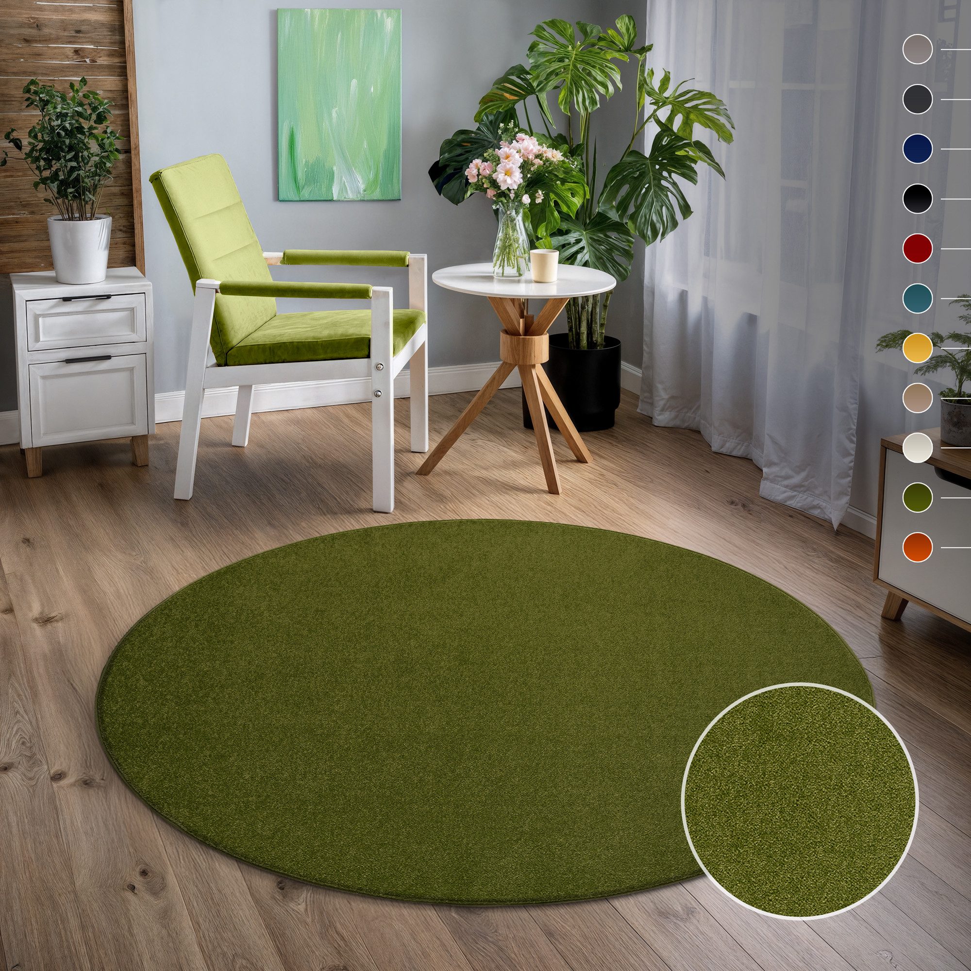 Sanat Teppich Uni, rund, Höhe: 13 mm, robuster Kurzflorteppich, große Farba günstig online kaufen