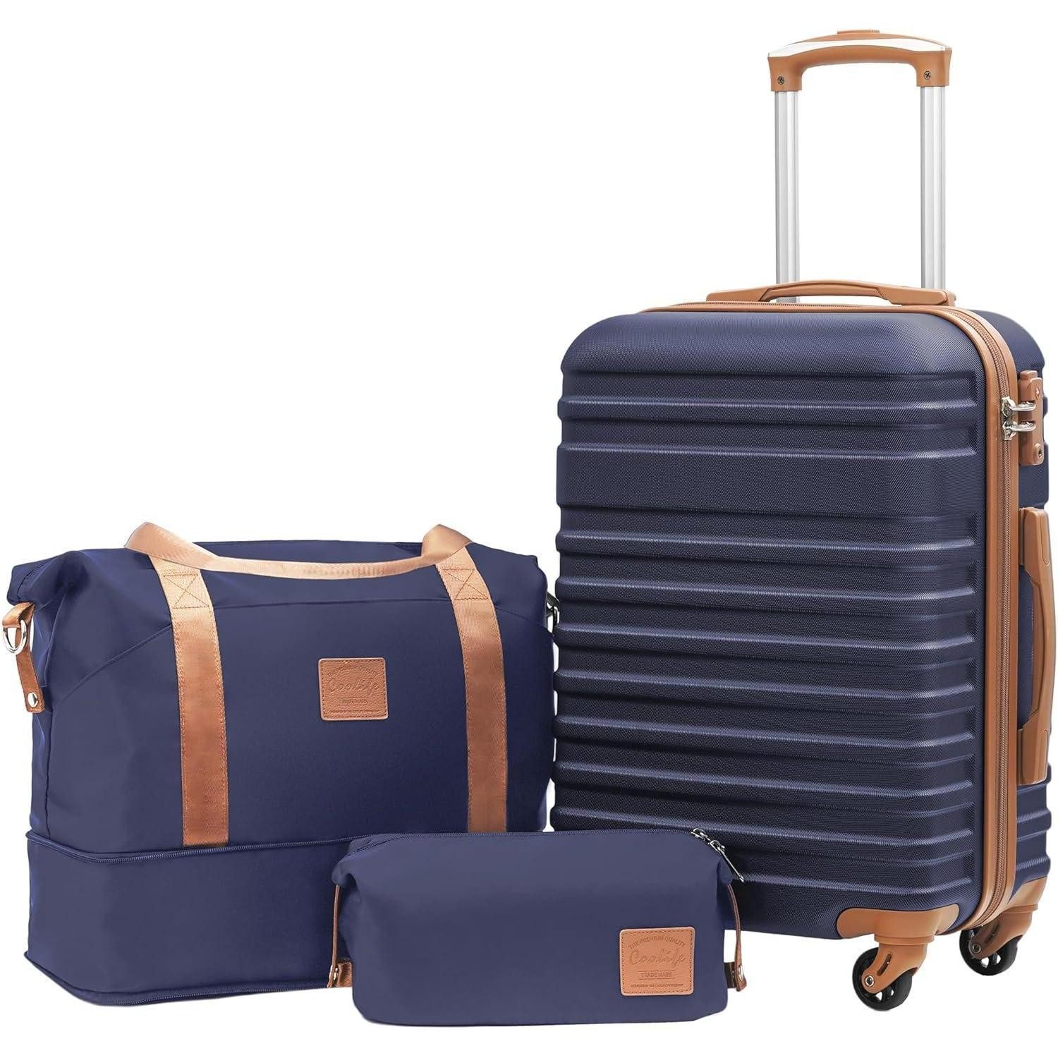 LuxusKollektion Trolleyset Hartschalen Koffer Set 3tlg Blau TSA-Schloss Handgepäck