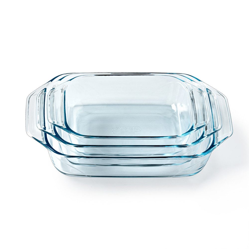 PYREX Auflaufform Pyrex Let's Share Auflaufformen-Set 3-teilig rechteckig, Made in France, stapelbar, hitzebeständig