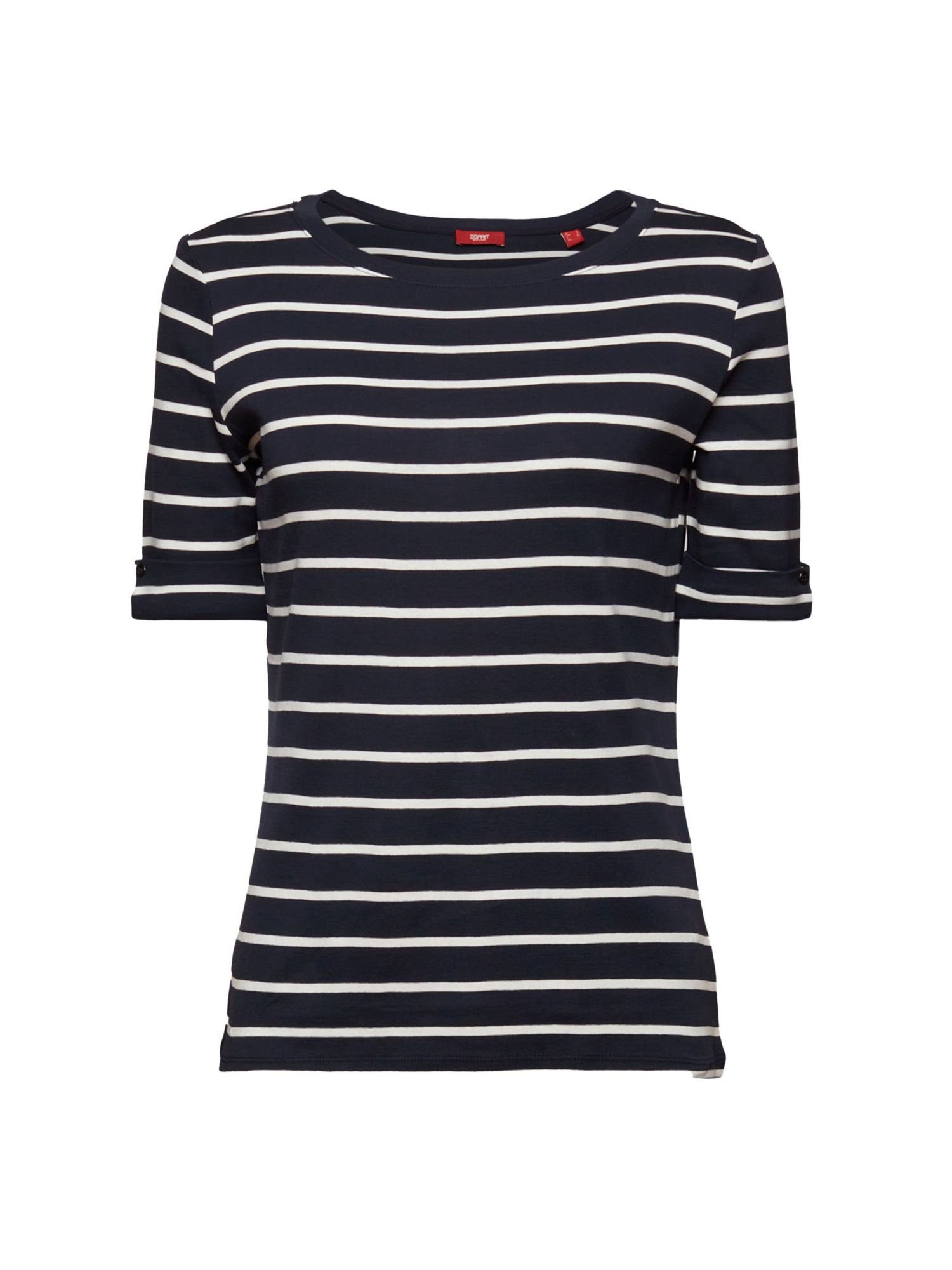 Esprit Collection T-Shirt Gestreiftes Baumwolltop mit rundem Ausschnitt (1-tlg) NAVY
