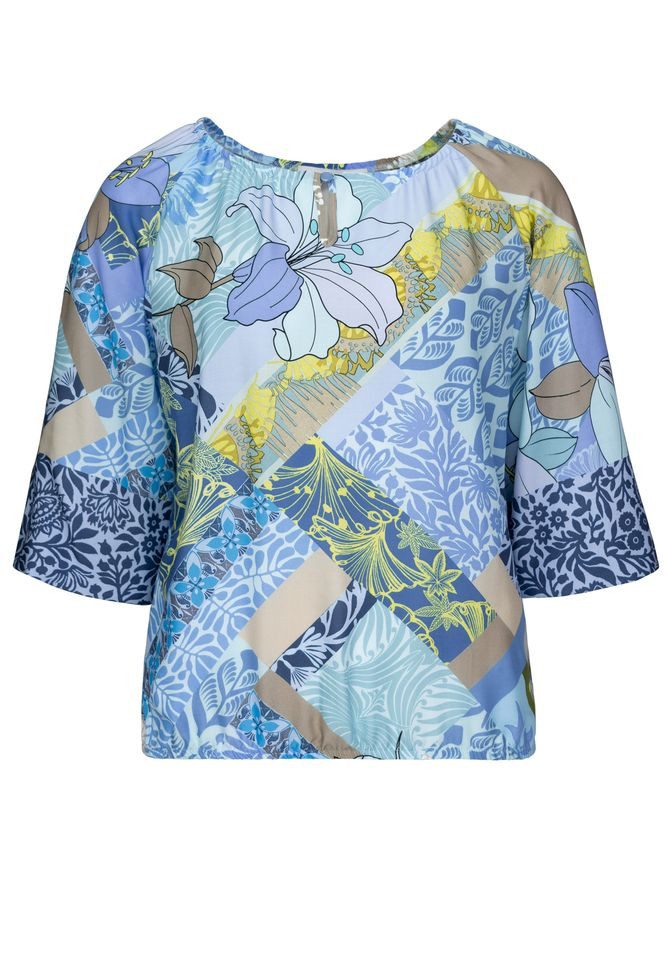 Langarmbluse – 3/4-Arm Druckbluse mit Allover-Print - U-Boot-Ausschnitt