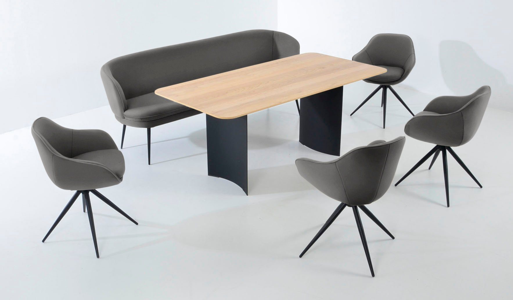 4 Wohnen Tisch Essgruppe & Komfort K+W mit Solobank, ZOOM, abgerundete 1 und Sesseln Essgruppe