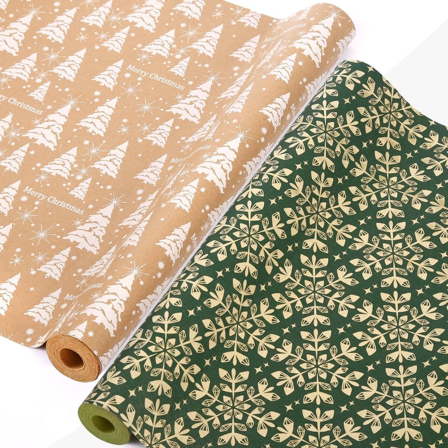 LuxusKollektion Geschenkpapier Geschenkpapier Weihnachten 2 Rollen 43x15m Kraftpapier