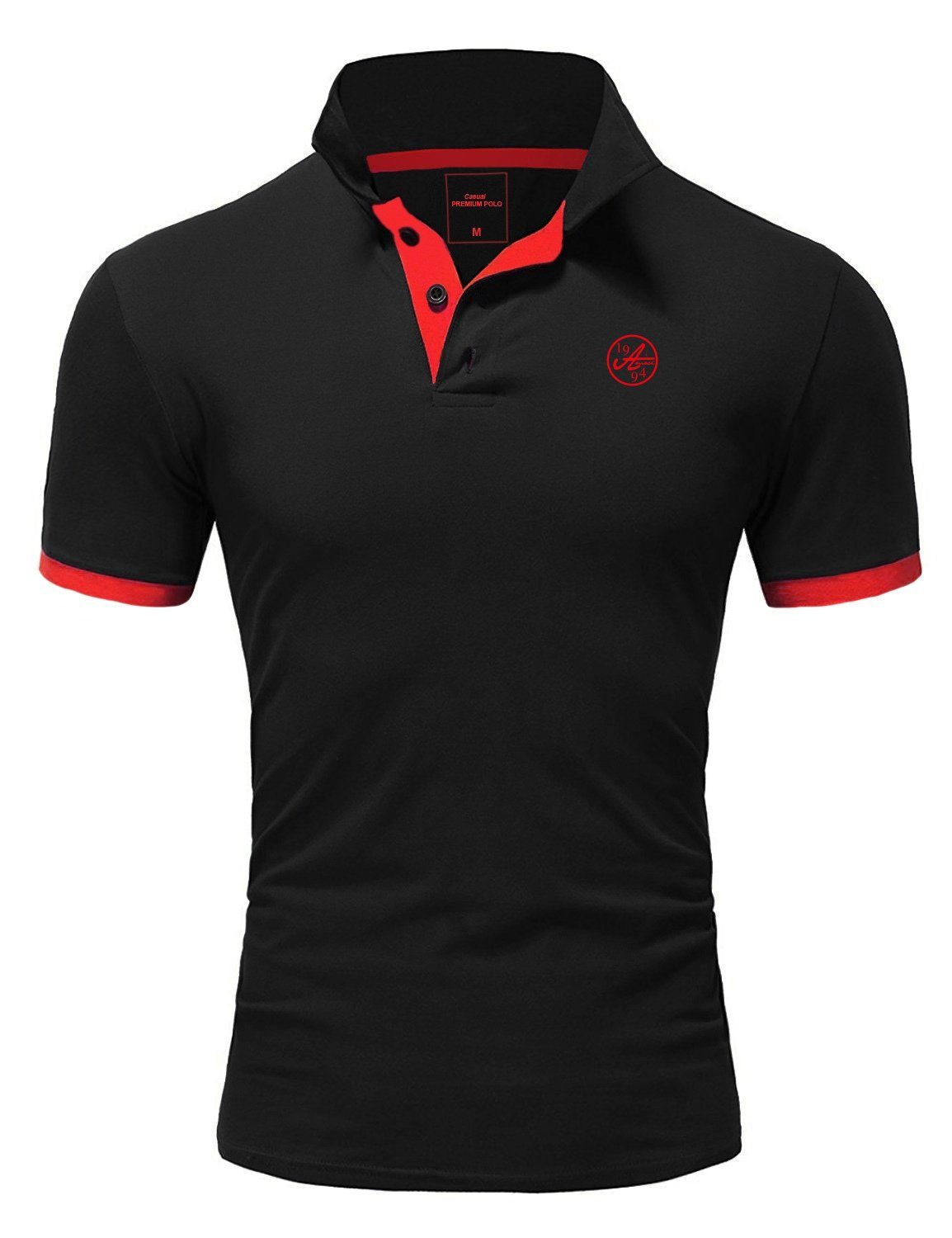 Amaci&Sons Poloshirt MEMPHIS Basic Kontrast Polo Shirt Schwarz/Rot