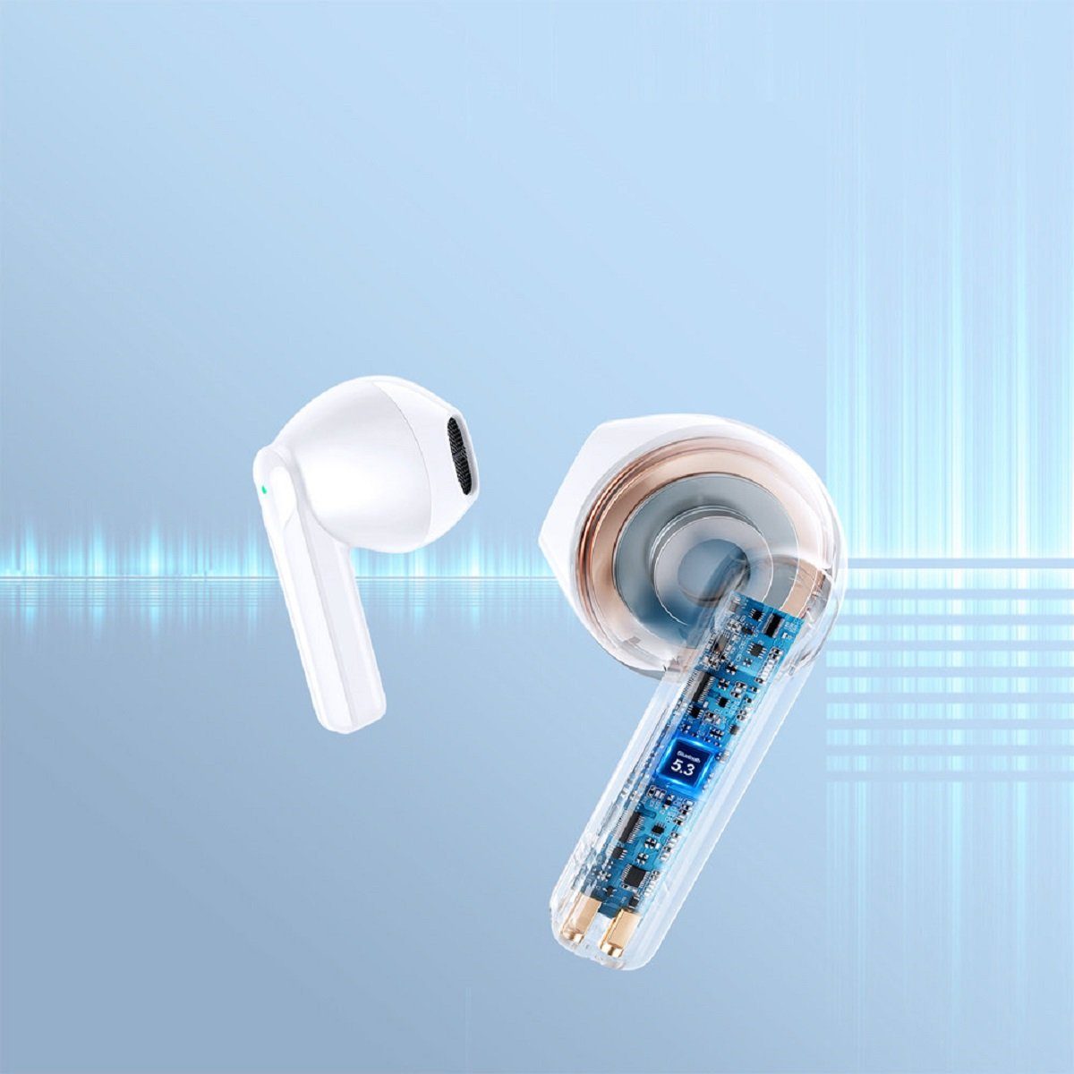 JOYROOM TWS Ohrhörer kabellos ENC wasserdicht IPX4 Bluetooth 5.3 weiß Bluetooth-Kopfhörer (Bluetooth, Touch Control, TWS, Bluetooth 5.3, Wasserdicht IPX4, ENC)