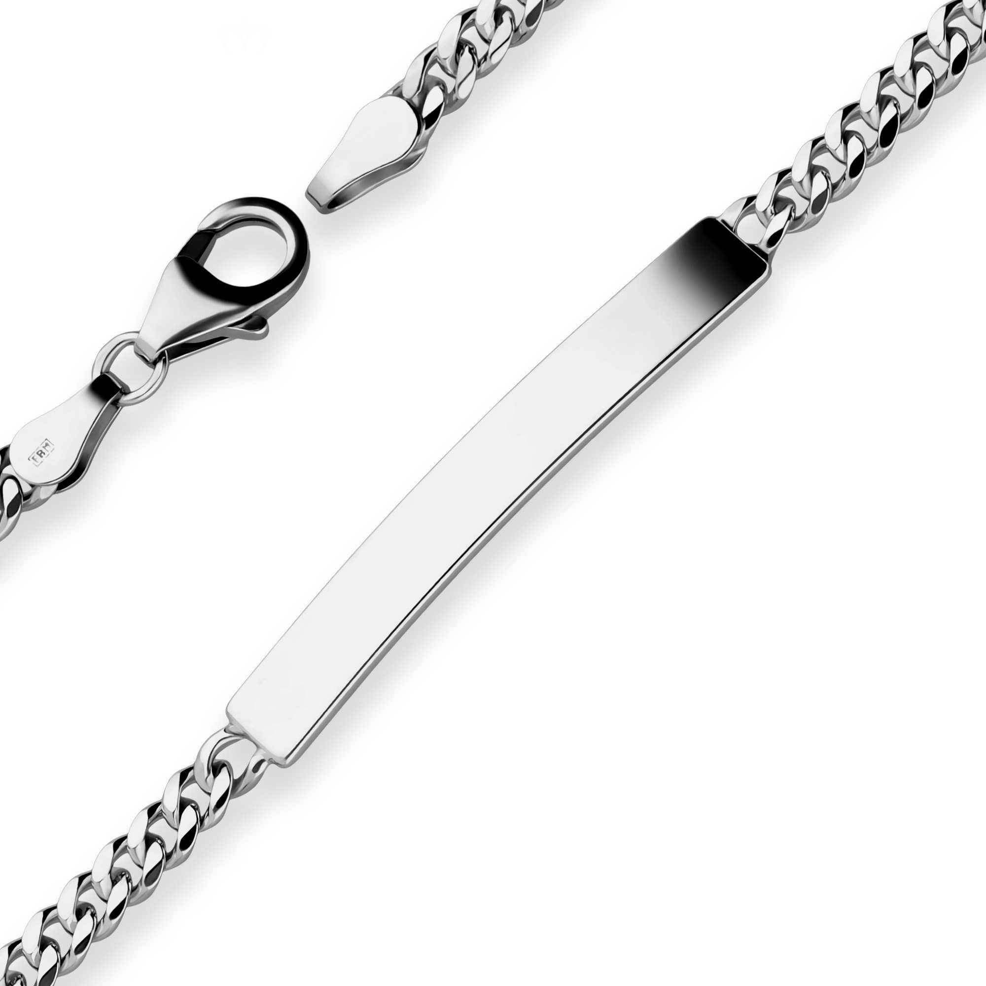 Schmuck Krone Panzerarmband 3,8mm Id-Armband Panzerkette Schildband 925 Silber rhodiniert, Silber 925