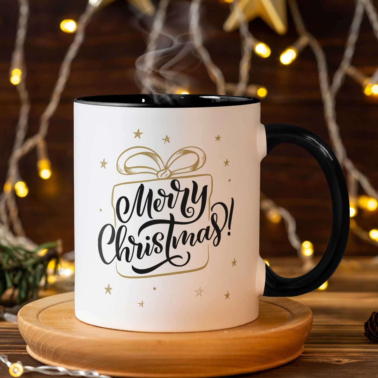 Weihnachtsmotiv & Weiß und Merry Schwarz Frauen GRAVURZEILE für mit - Tasse - Christmas Spülmaschinenfest Weihnachten, zu Geschenk - Geschenke Männer