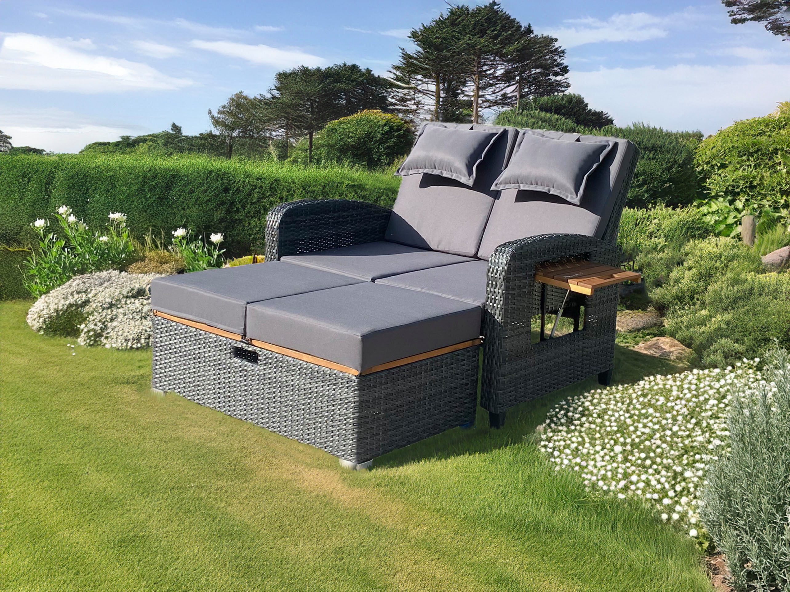 Garden Pleasure Multifunktionsliege Funktionssofa »BARI«, ausziehbarer Tisch, inkl. Auflage, Stahl, verstellbare Rückenlehne, L: 136 cm