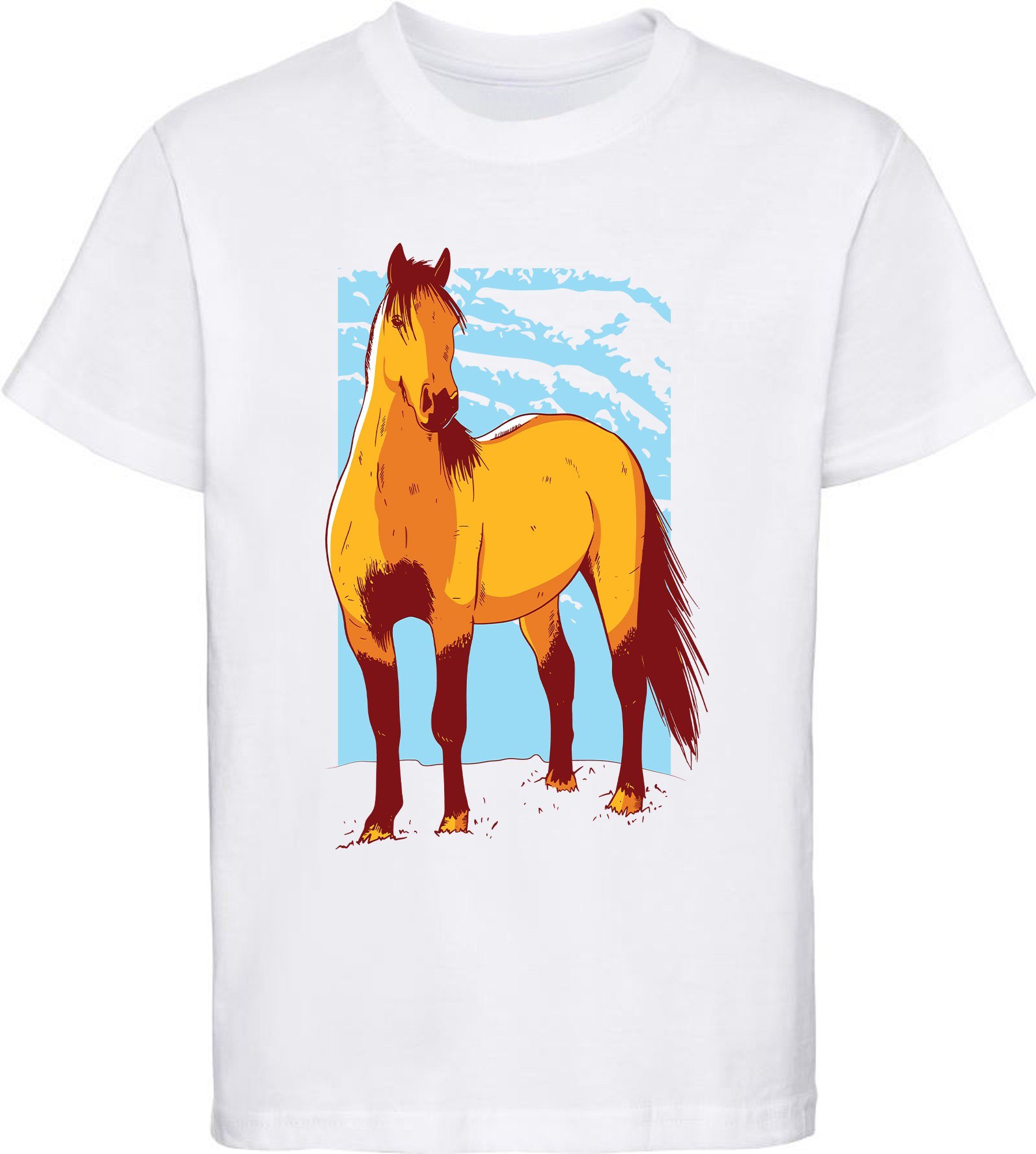 Mädchen T-Shirt elegantes Print-Shirt weiss bedrucktes Pferd i155 Baumwollshirt mit Aufdruck, MyDesign24