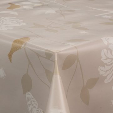 laro Tischdecke Wachstuch-Tischdecken Abwaschbar Blumen beige weiß rechteckig