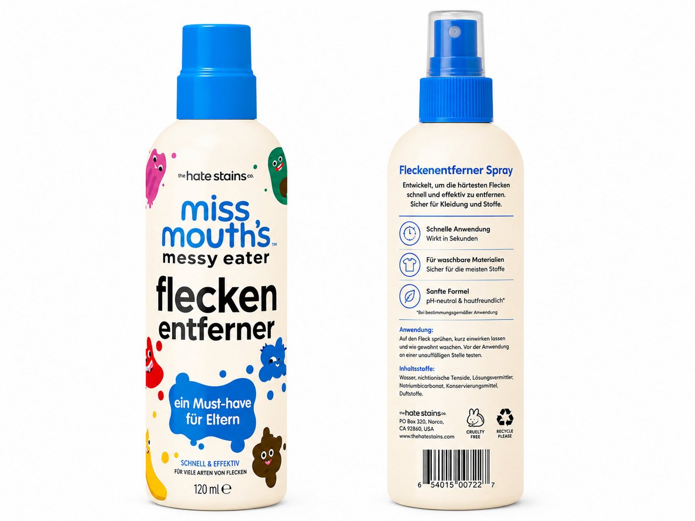 Miss Mouths Miss Mouth's Messy Eater Fleckenbehandlungsspray, Fleckentferner (1-St. 1er-2er-3er Set keine chemische Reinigung, Lebensmittel, Fett, Kaffee, Wäsche)