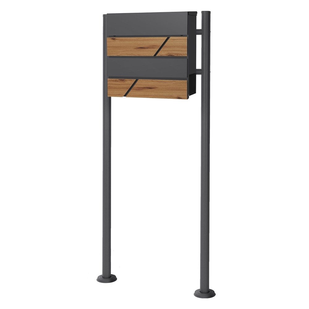 ML-DESIGN Standbriefkasten Wandbriefkasten Briefkasten Postkasten mit Zeitungsfach inkl. Standfuß, Briefkastenanlage mit Standfuß Anthrazit 120 cm Mailbox mit Pfosten