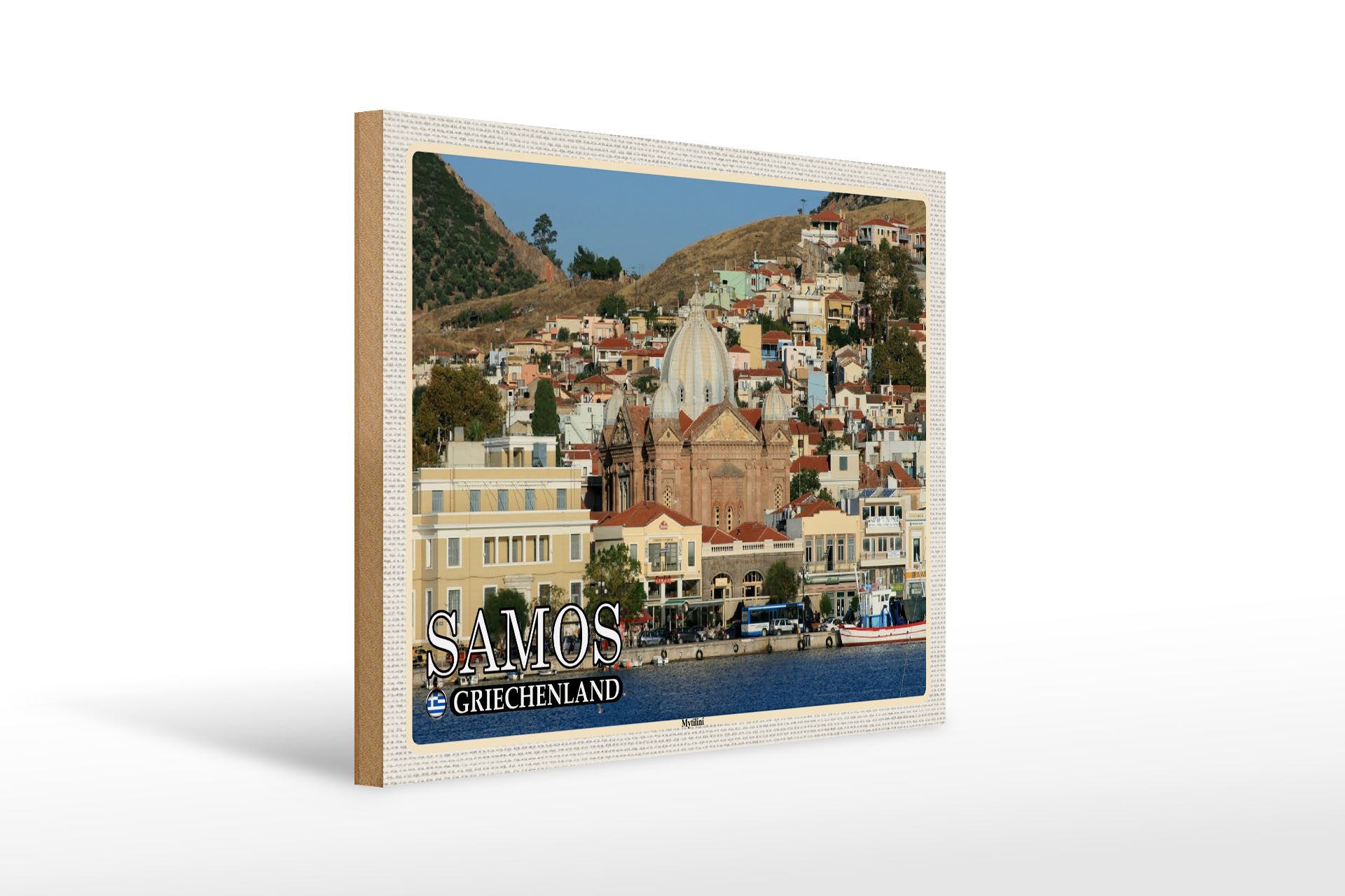 Holzbild Reise 40x30cm Samos Griechenland Mytilini Stadt Meer