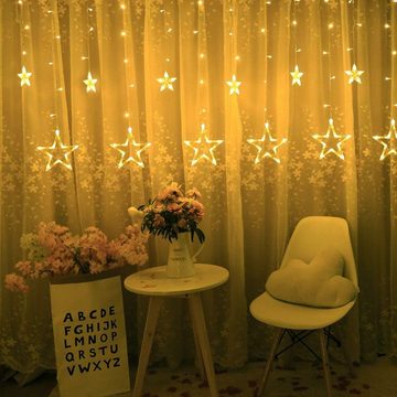 GelldG LED-Lichtervorhang Partyzubehör-Set mit glitzernden Sternen, 3D-Girlande zum Aufhängen