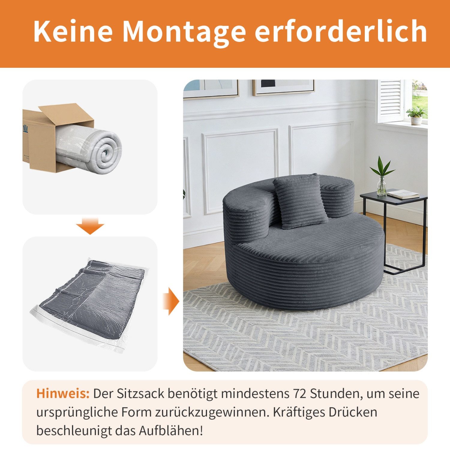 ANYSUN Sitzsack Sofa Einzelsofa,Sessel,Cloud Couch,Sofa Indoor Lounge (rundes Design für Lesen,-Kein Zusammenbau, Abriebfester Lounge Sessel), für Erwachsene & Jugendliche,Wohnzimmer, Schlafzi
