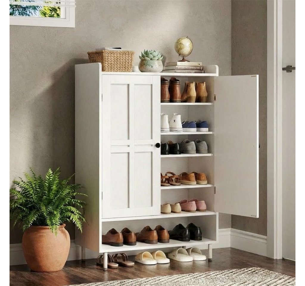 GarveeMore Schuhschrank 6-Stöckiger Mit 3 Verstellbaren Einlegeböden,75x35x114.5cm Schuhschrank Im Landhausstil Mit Profilierten Türen Für Eingang
