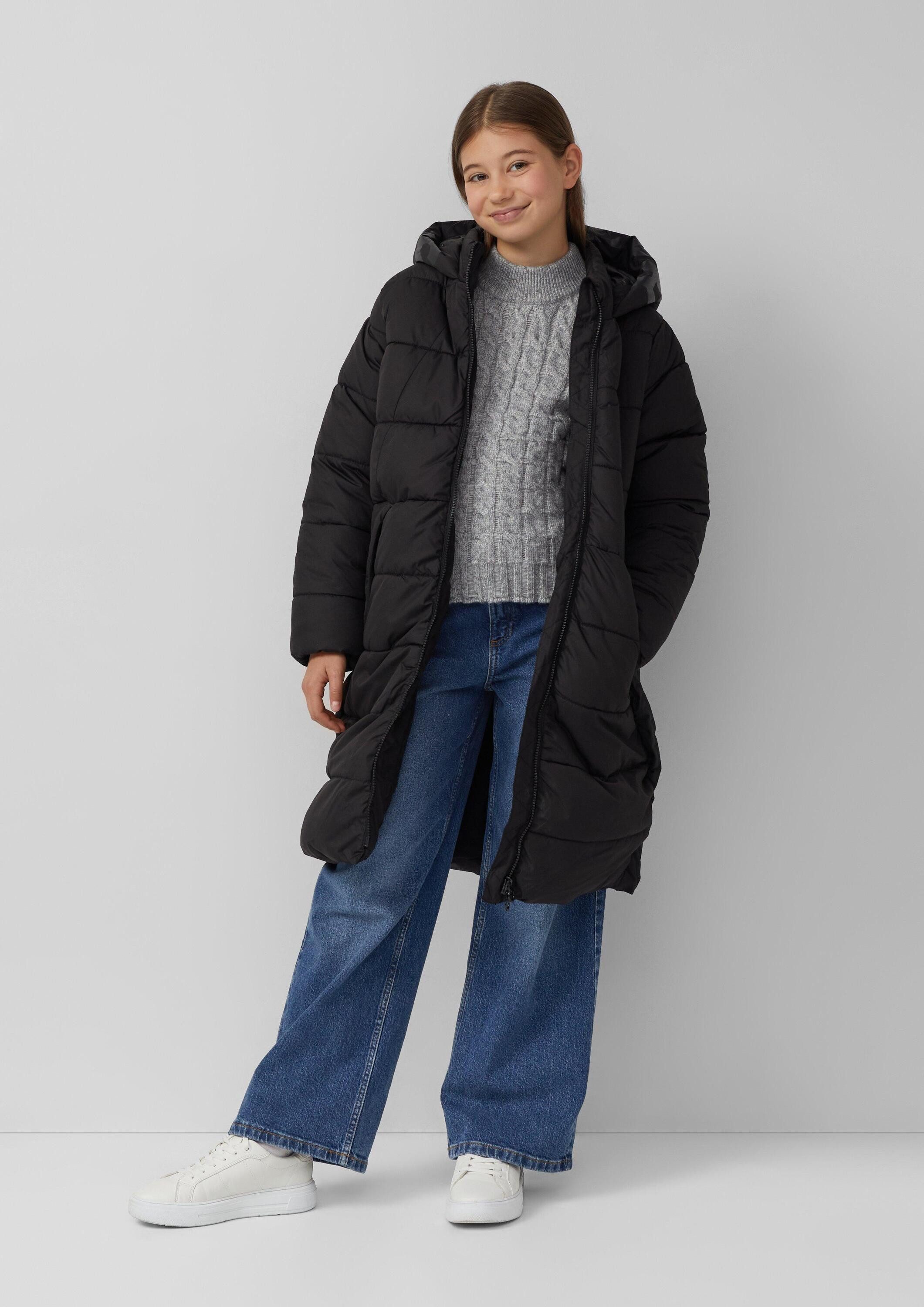 s.Oliver Wintermantel Outdoor-Mantel Steppmantel mit fixierter Kapuze mit Schriftzug