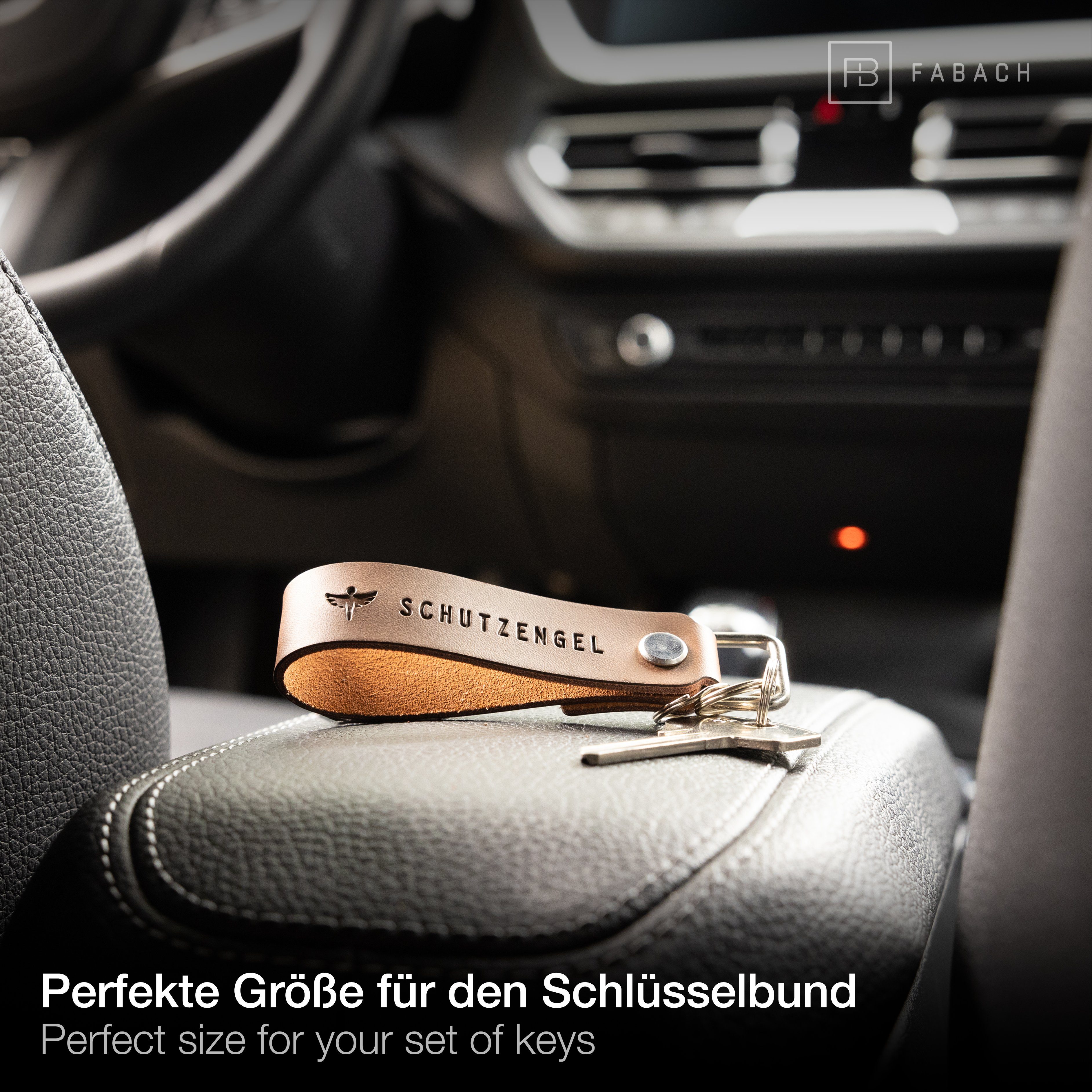 FABACH Schlüsselanhänger Braun Schlüsselring "Schutzengel" mit Anhänger wechselbarem - Gravur Leder
