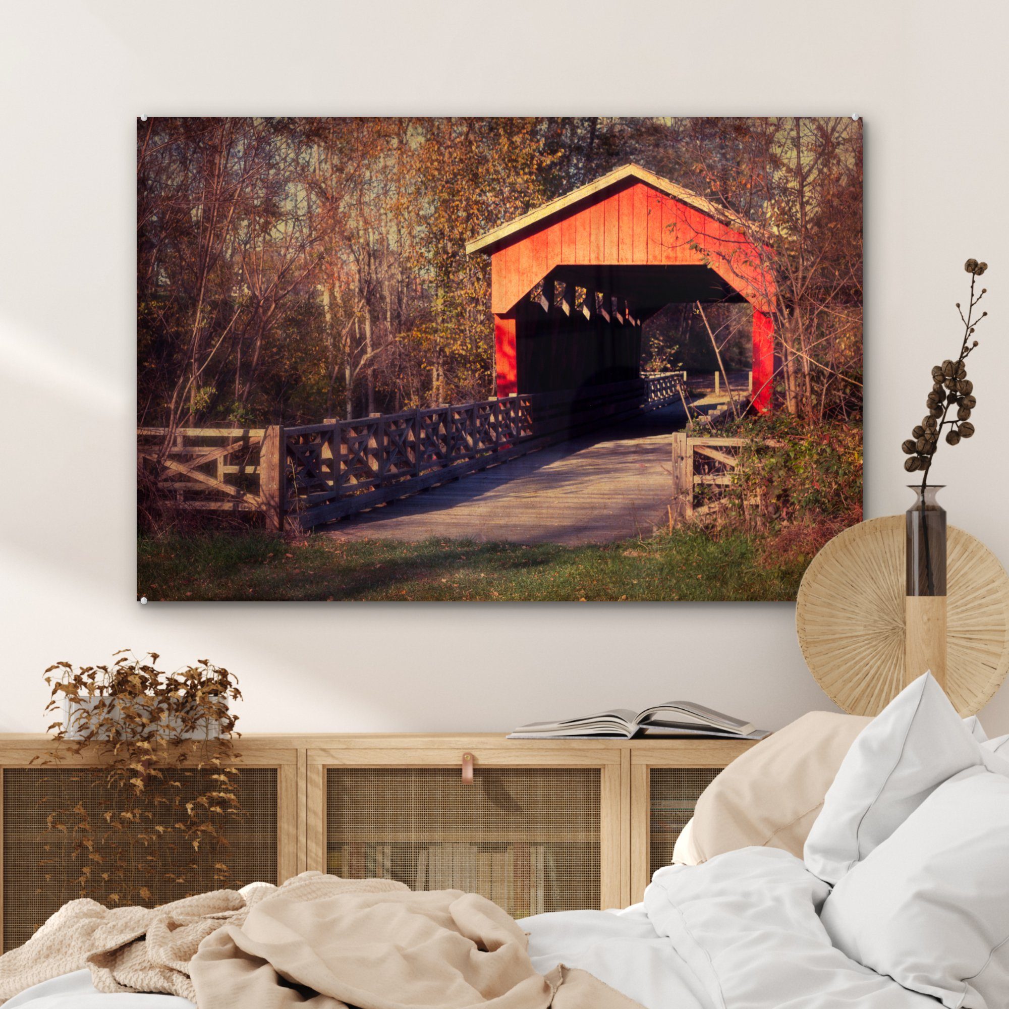 Brücke, St), Acrylglasbild gedeckte MuchoWow (1 Schlafzimmer Rote Wohnzimmer Acrylglasbilder &