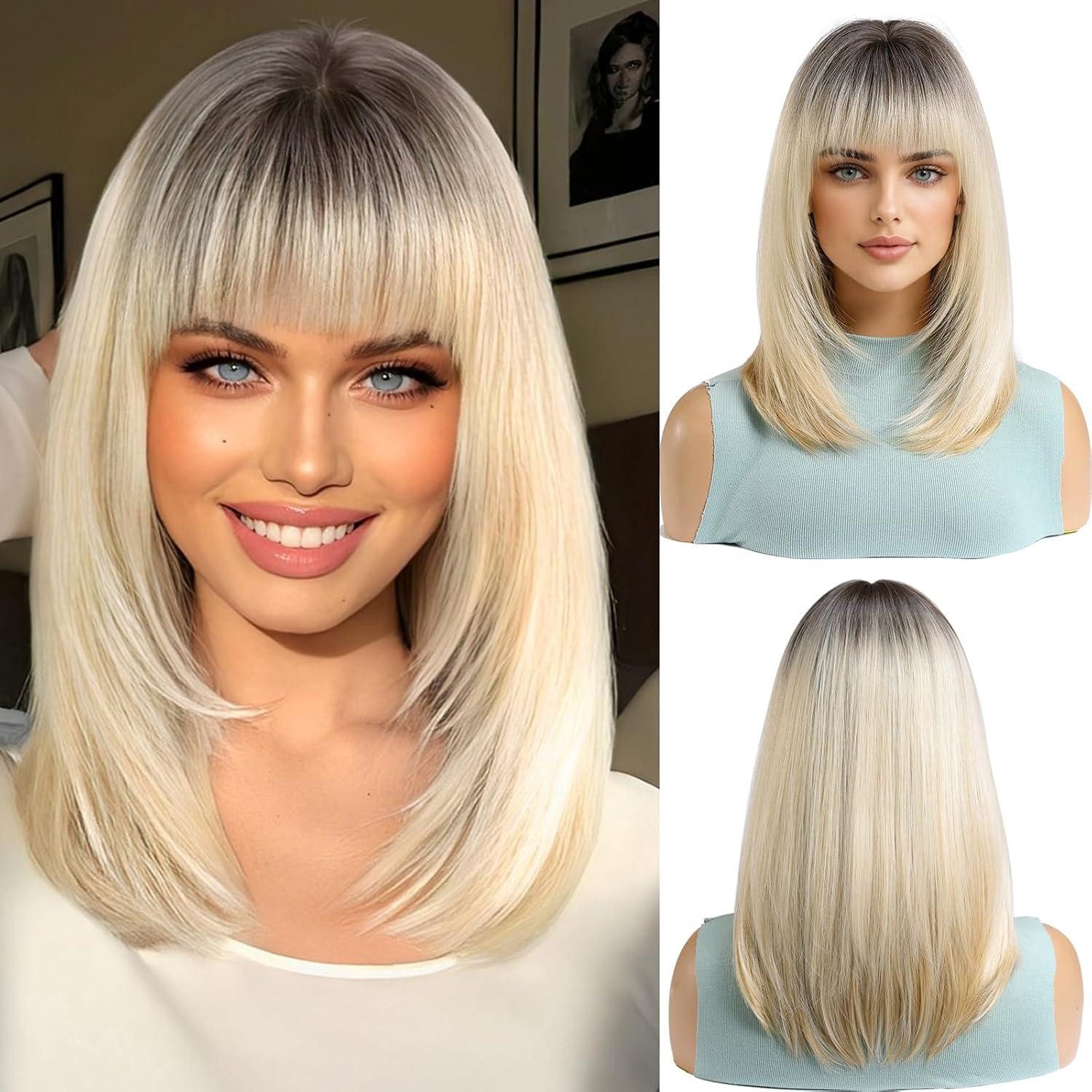 LuxusKollektion Kunsthaarperücke Ombre Blonde Bob Perücke mit Pony Kurz für Frauen Cosplay Party Haar