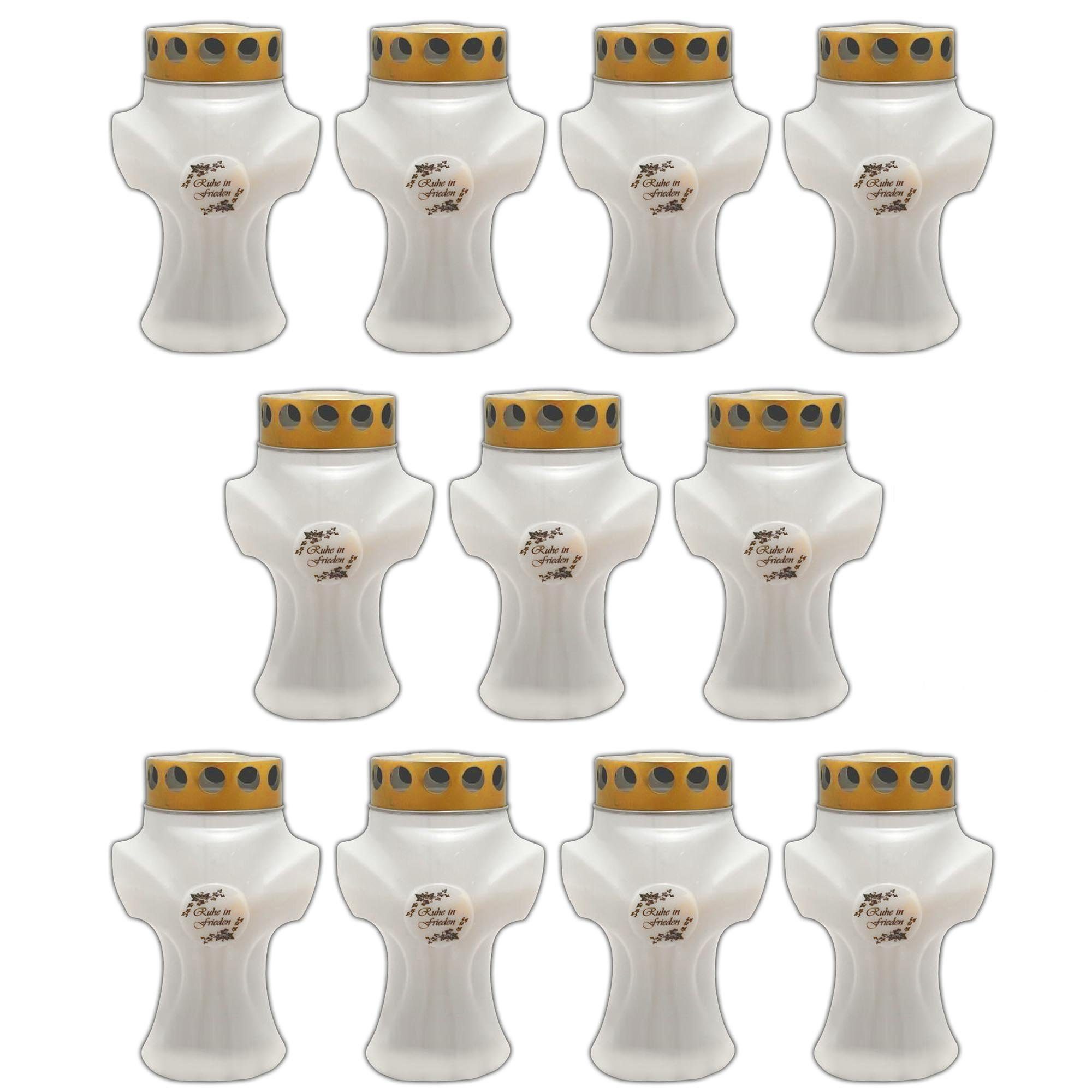 HAC24 Grabkerze Grablicht Kreuzkerze Friedhofskerzen Grabbrenner Gedenkkerze (Set, 11-tlg), mit Deckel, Weiß