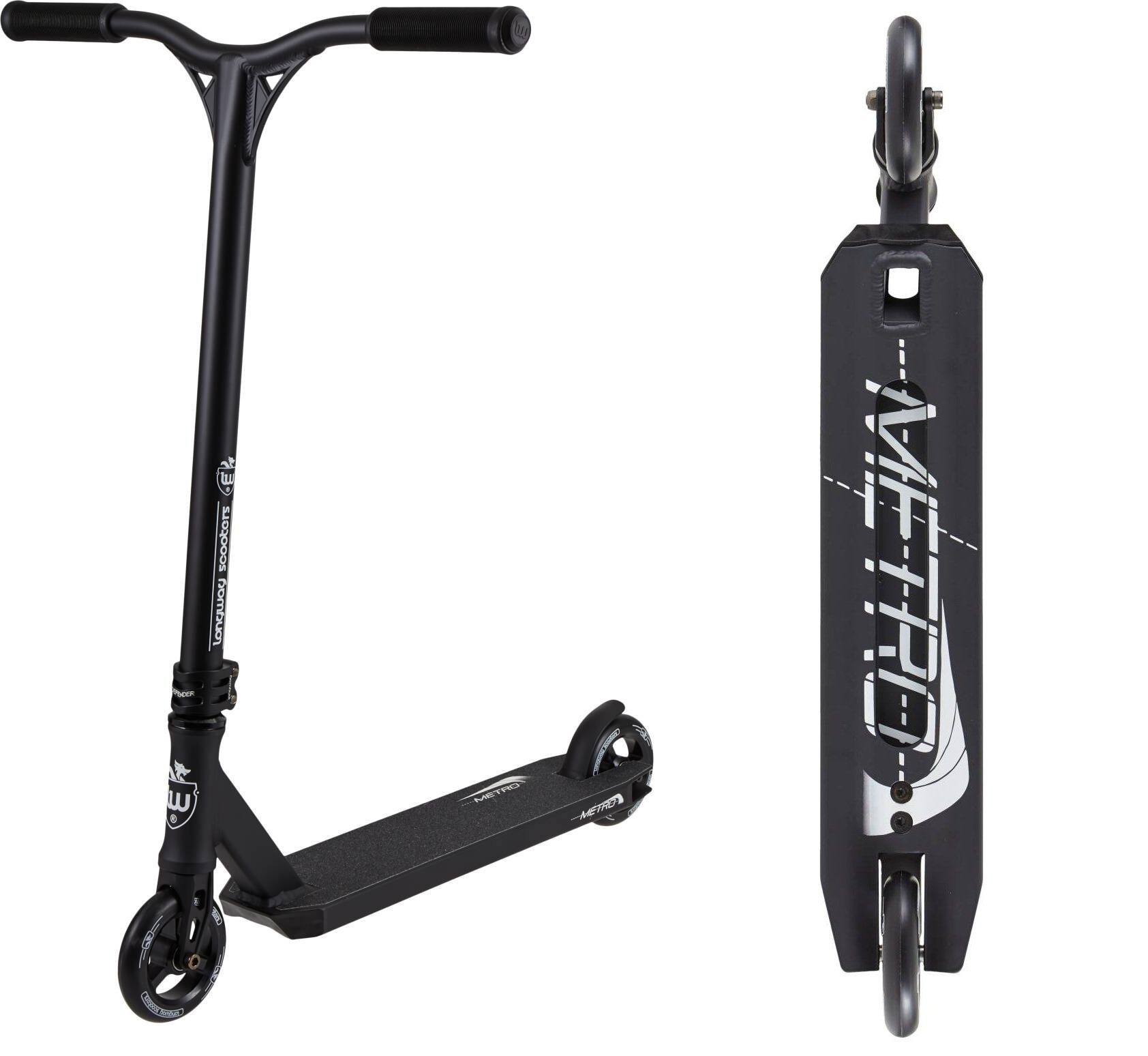 Stuntscooter Longway Metro 2K19 Stunt-Scooter H=79cm Schwarz + Fantic26 Griptape