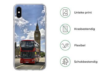 MuchoWow Handyhülle Ein roter Bus mitten in London, Handyhülle Apple iPhone Xs, Smartphone-Bumper, Print, Handy