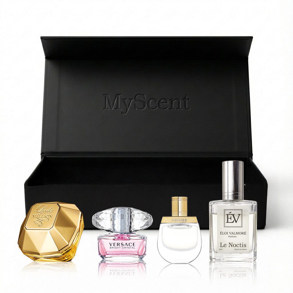 MyScent® Duft-Set Miniatur Parfum Set 4 Mini Parfüms für Damen & Herren – Duftset, zum Testen, Reisen oder Verschenken – inklusive Geschenkbox