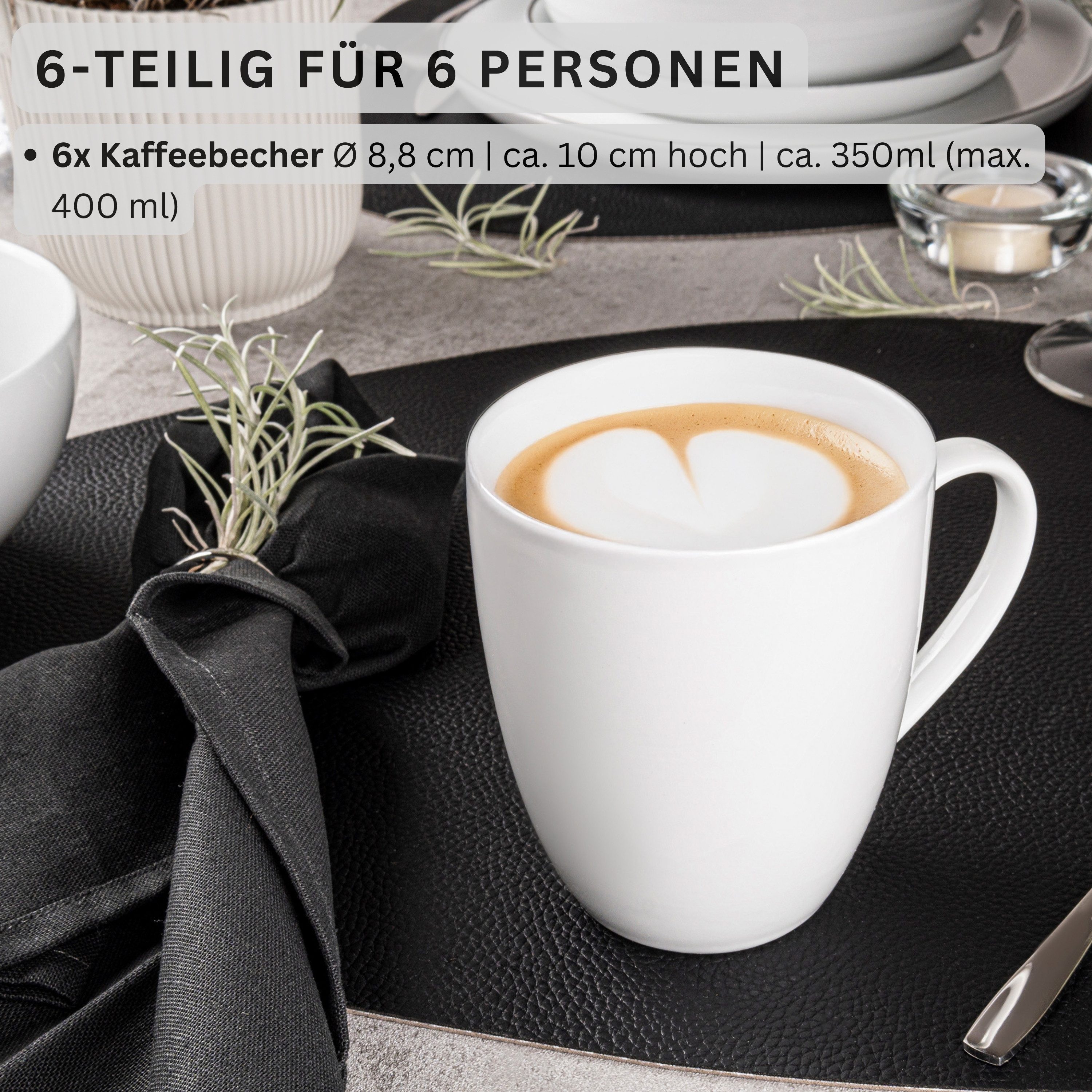 SÄNGER Becher Set New Port Weiß, Porzellan, 6-tlg. Kaffeebecher Set, Erweiterbar, 350 ml, PREMIUM COLLECTION
