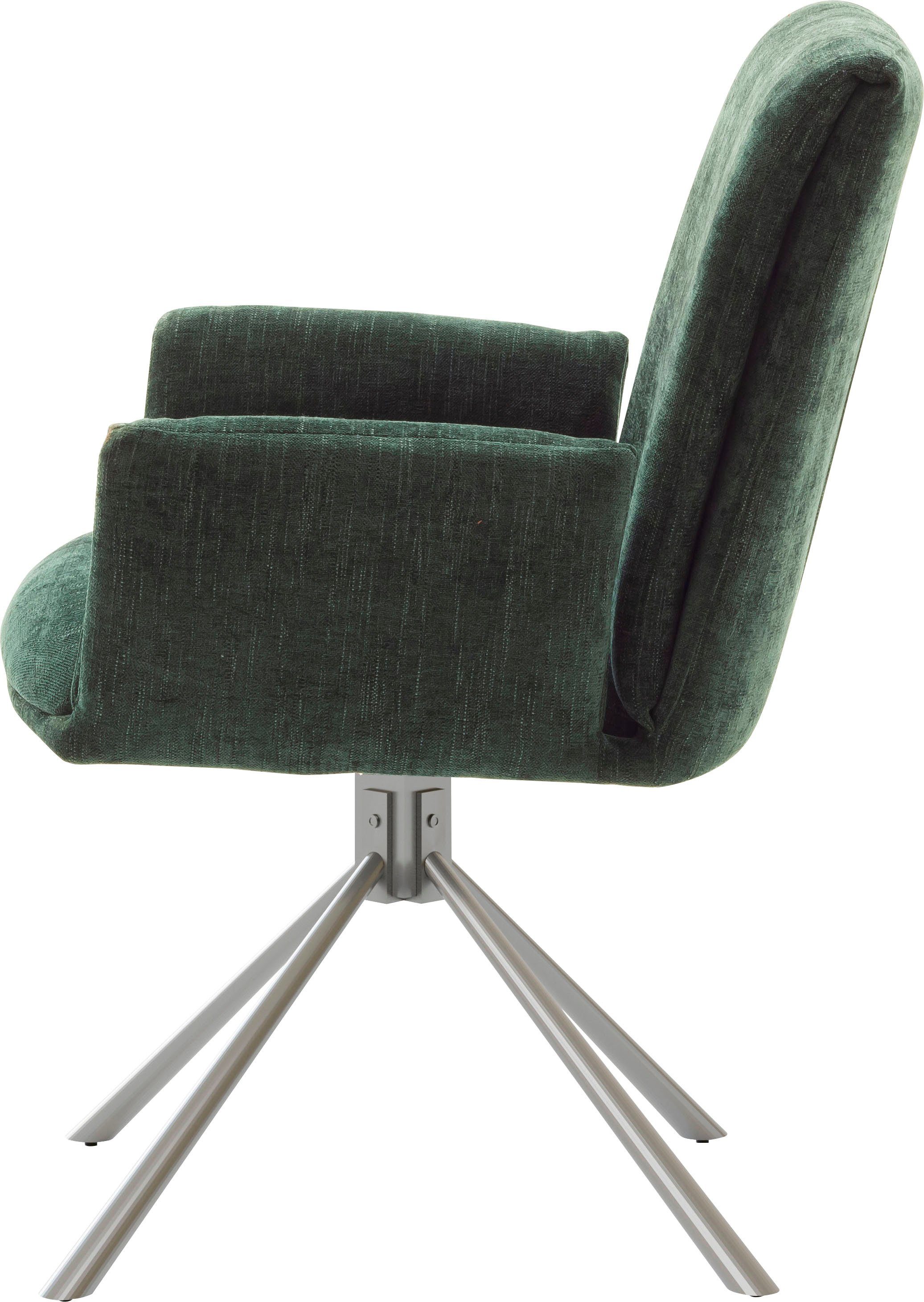 MCA furniture 4-Fußstuhl | in Stoffbezug Optik gebürstet mit 180°drehbar Nivellierung, Chenille Olive Boulder, Edelstahl