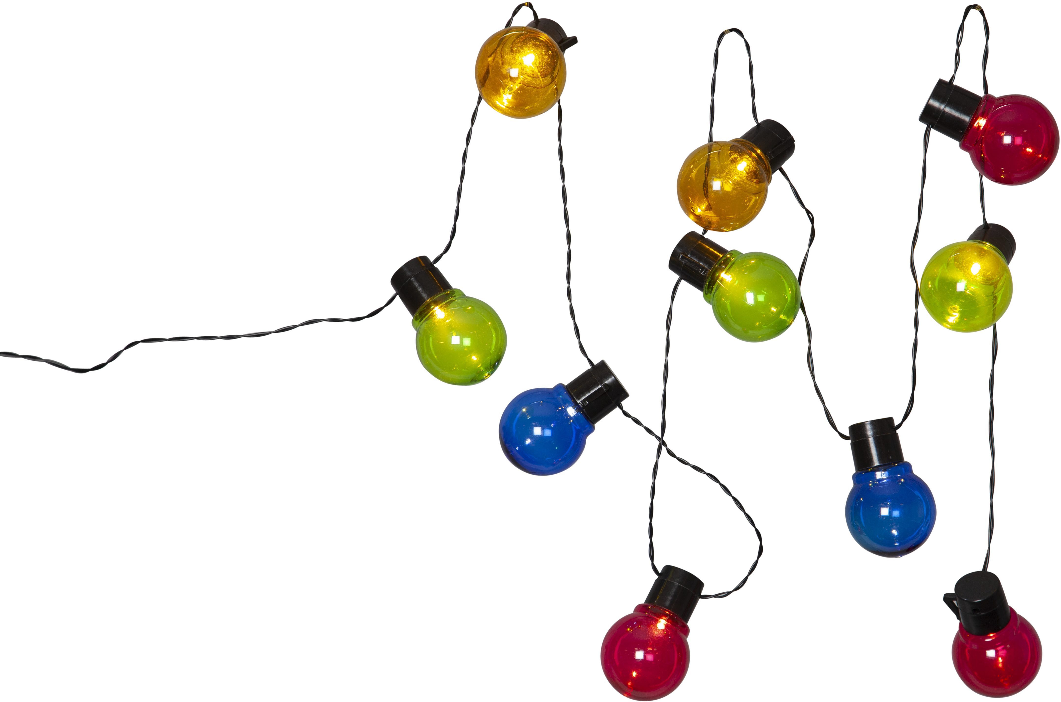 STAR TRADING LED-Lichterkette Partaj multi, 10-flammig, bunte Cover, Kunststoff, ca. 1,80 m, Akku, Solar, Vierfarb-Karton