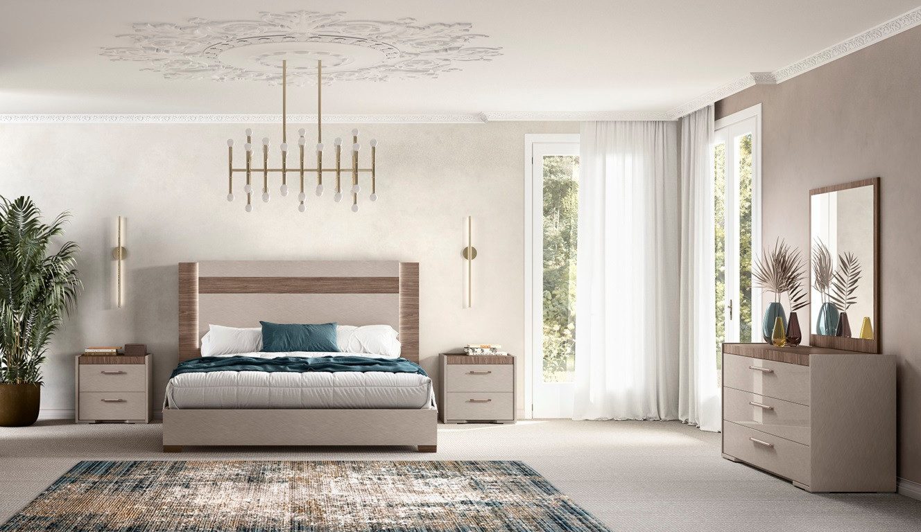 Interdesign24 Schlafzimmer-Set Amalfi, (5-Teilig, in Beige/Walnussholzoptik Hochglanz), Made in Italy