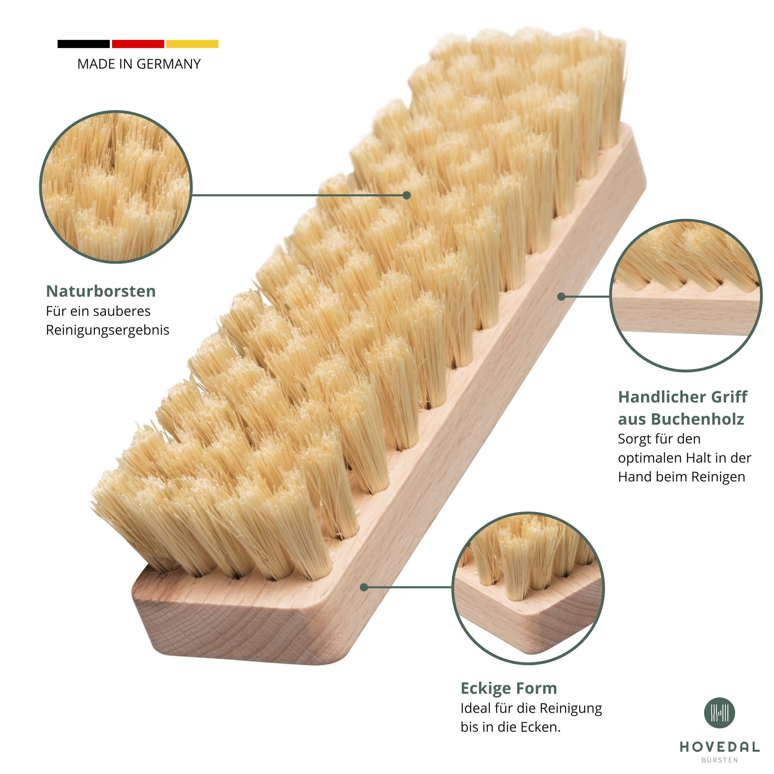 Hovedal Reinigungsbürste 2er Set Scheuerbürste, Scheuerbürsten aus Holz mit Naturborsten, Scheuerbürsten, Wurzelbürsten, Hand Schrubber Wurzelbürste, Putzbürste – Bild 2 von 5