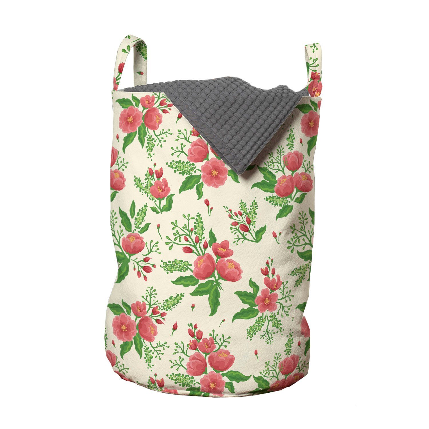 Abakuhaus Wäschesäckchen Wäschekorb mit Griffen Kordelzugverschluss für Waschsalons, Blumenweinlese Blooming Buds Frühling