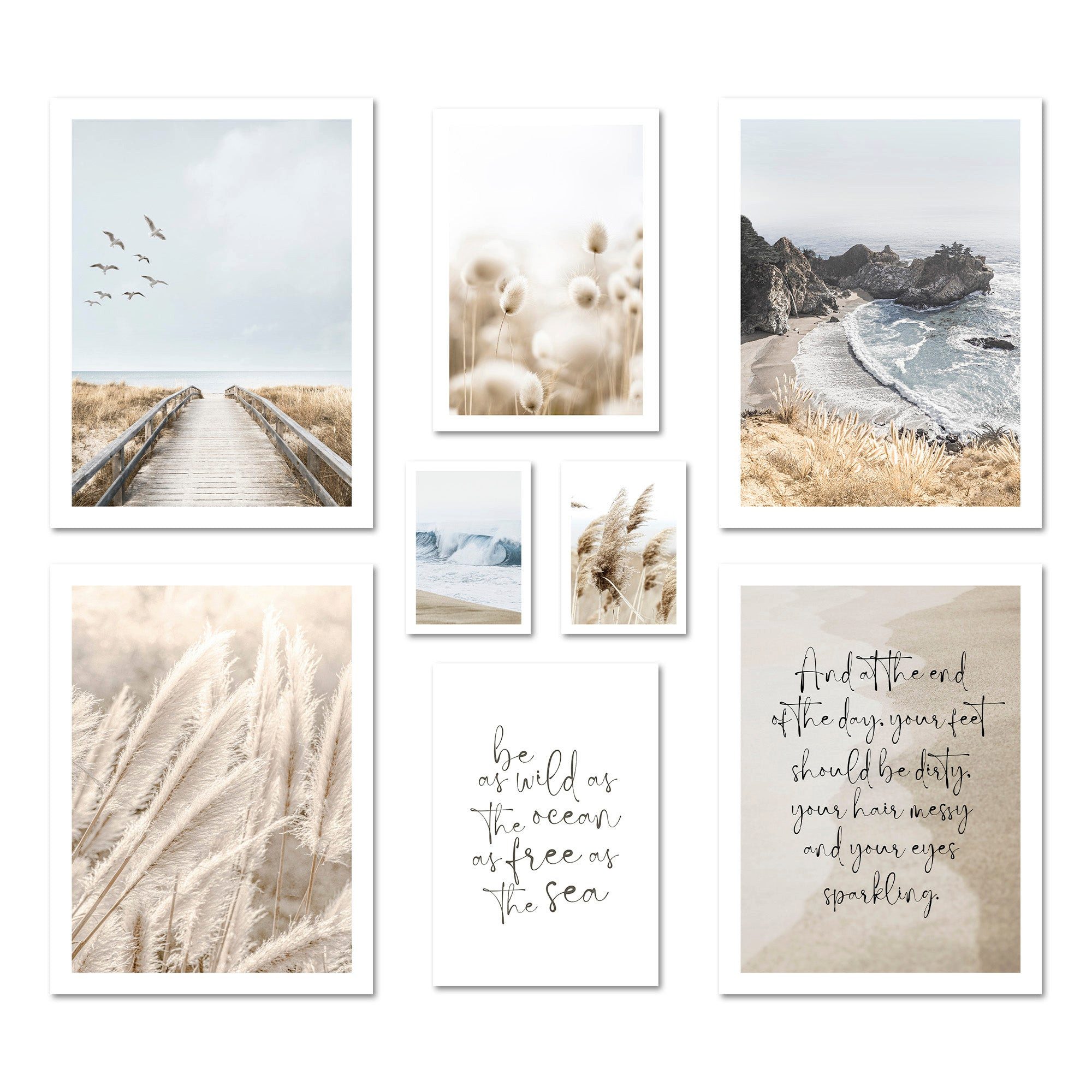ARTFAVES Bilder-Collage Poster Set Beige Sea Pampas I mehrteilige Bilderwand I Wandbilder Pamp, (Wandbilder modern, 8 St)