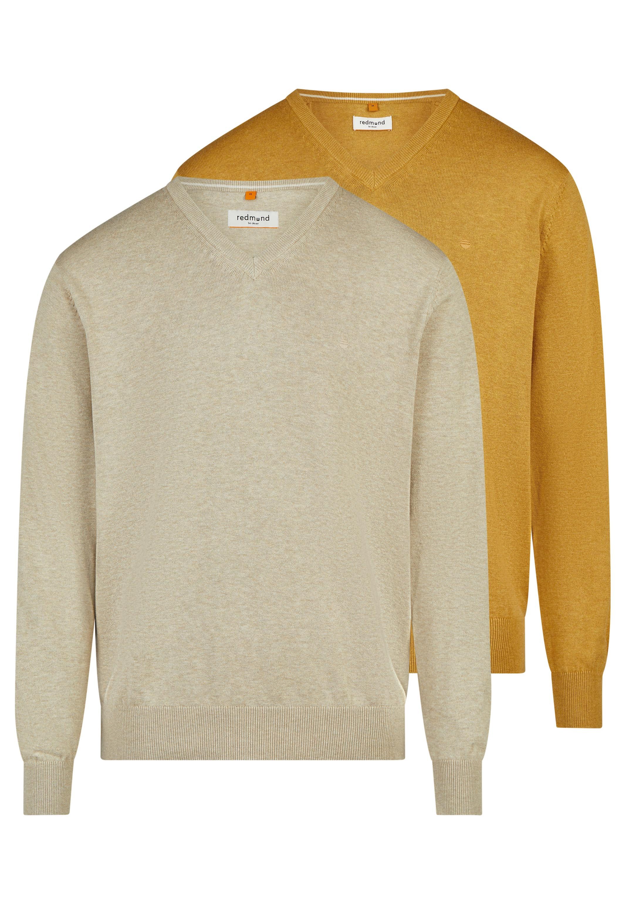 Redmond V-Ausschnitt-Pullover 2er Pack Basic (Spar-Set, 2-tlg) Pullover - Baumwolle - Atmungsaktiv - Weicher Feinstrick