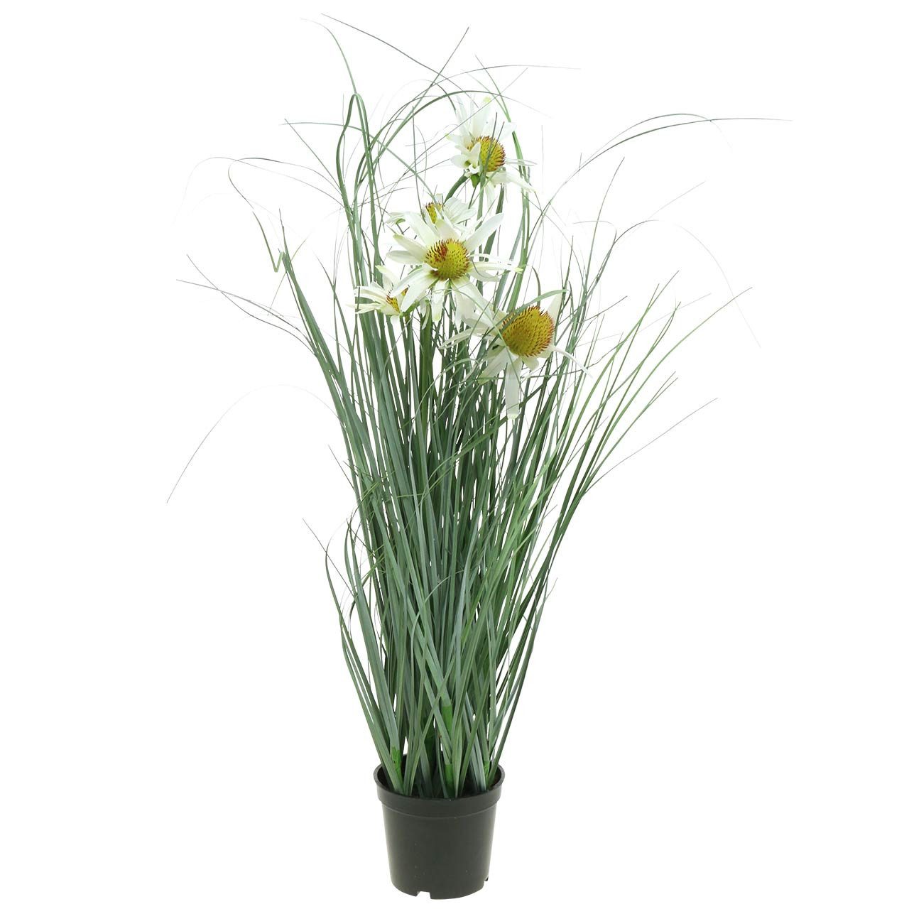 Künstliche Zimmerpflanze Gras mit Echinacea künstlich im Topf Weiß 56cm Dekoration, Viana, Höhe 56 cm