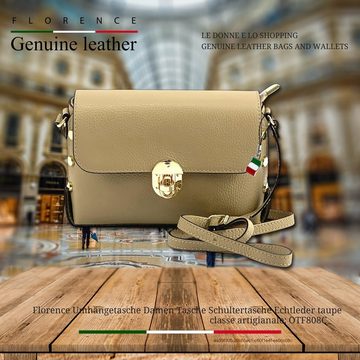 FLORENCE Umhängetasche Florence Umhängetasche Damen Tasche (Umhängetasche), Damen Leder Umhängetasche, taupe, beige ca. 22cm