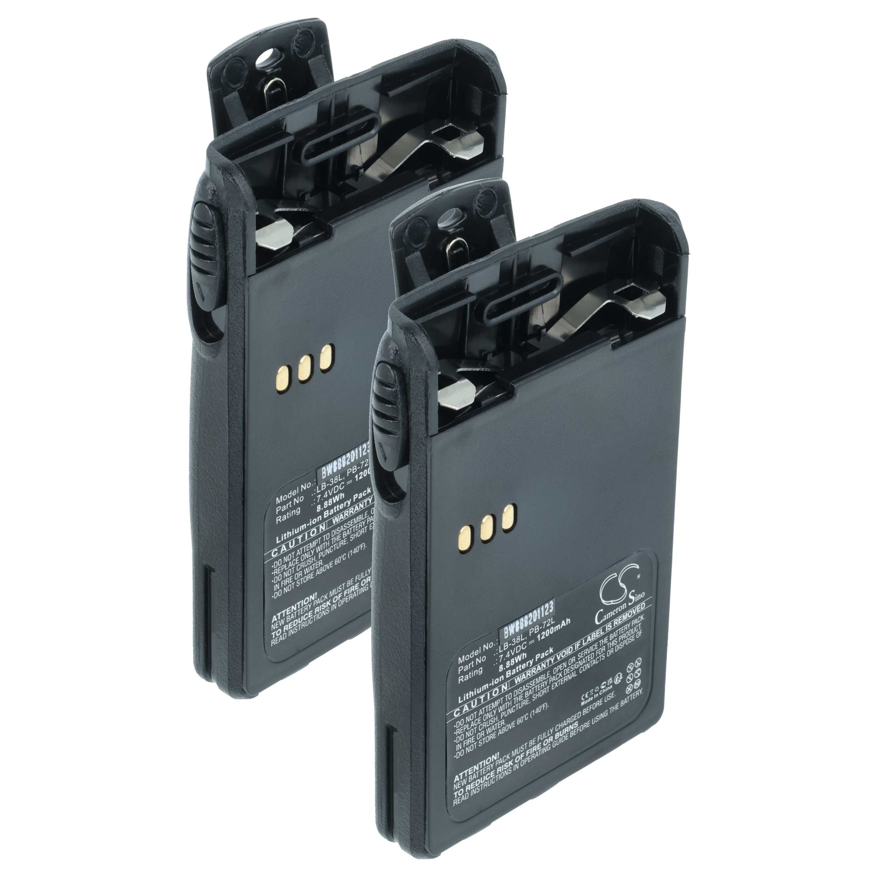 vhbw Akku passend für Puxing PX-888, PX-328, PX-777, PX-728, PX-777 PLUS Akku Akku Li-Ion 1200 mAh (7,4 V, 2 St), Leistungsfähige Austausch-Akkus für Ihr Funkgerät, Walkie-Talkie