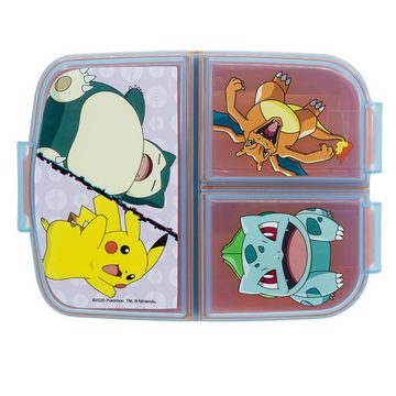 POKÉMON Lunchbox Pokemon Pikachu Kinder 4 tlg. Set, 3 Kammern Brotdose Gabel Löffel XL Alu-Flasche