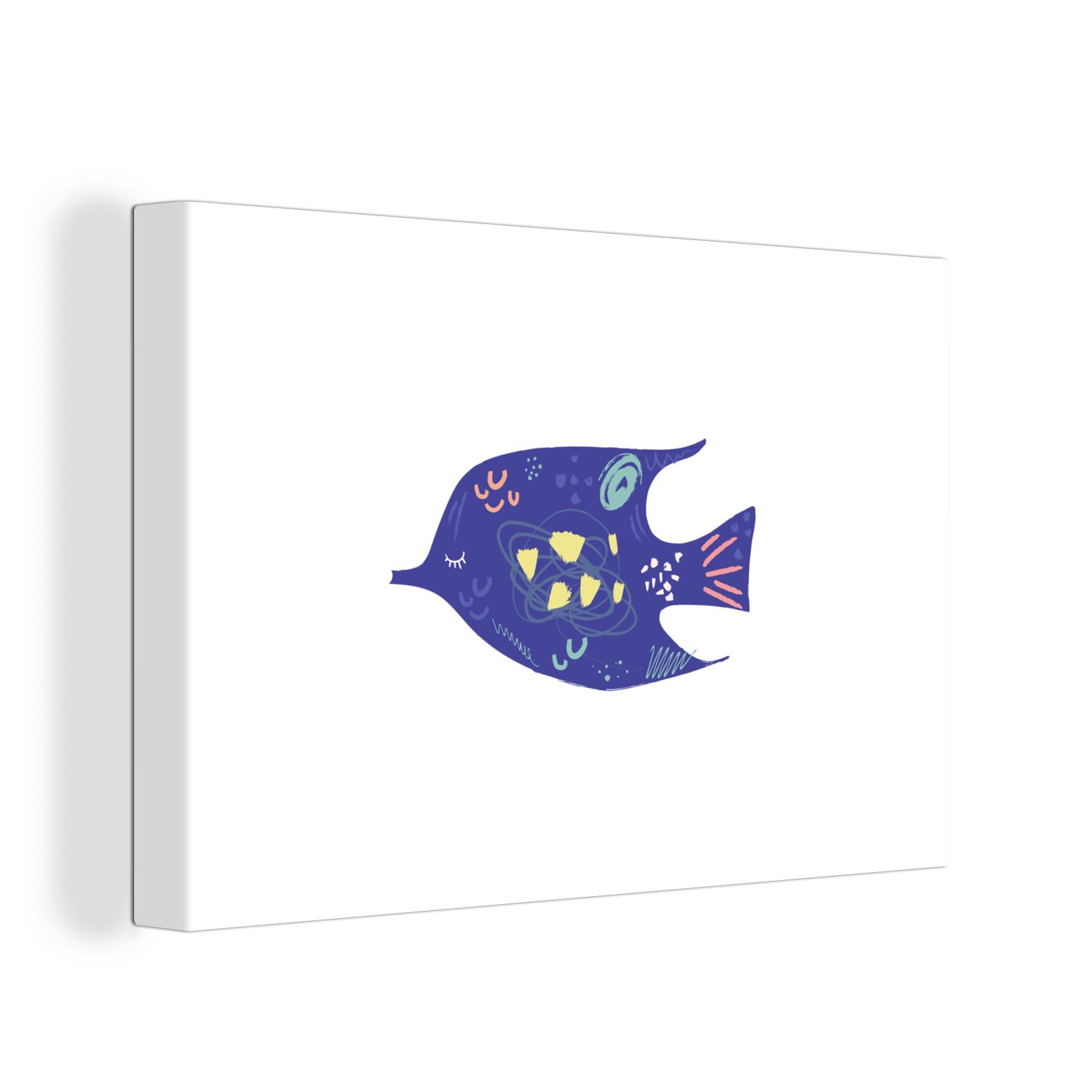 OneMillionCanvasses® Leinwandbild Fisch - Lila - Pastell, (1 St), Wandbild Leinwandbilder, Aufhängefertig, Wanddeko, 30x20 cm