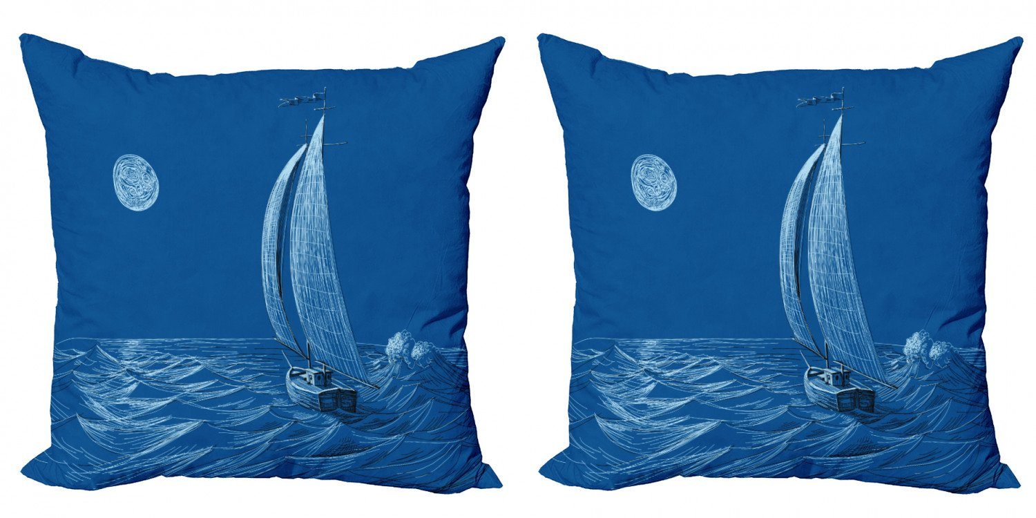 Kissenbezüge Modern Accent Doppelseitiger Digitaldruck, Abakuhaus (2 Stück), Vintage Boat Schiff auf dem Ocean Mond