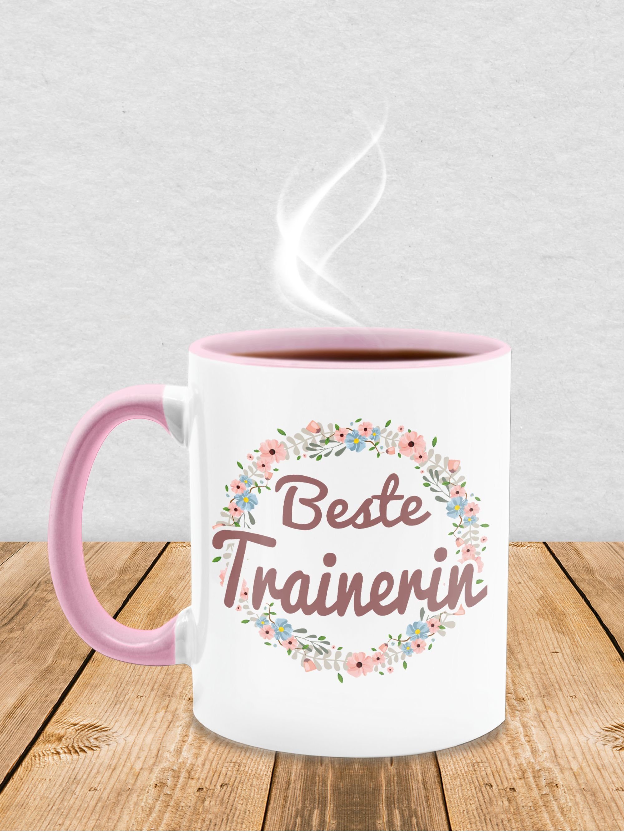 Shirtracer Tasse Beste Geschenk Tasse, Keramik, 2 Trainerin Kaffeetasse Job Rosa