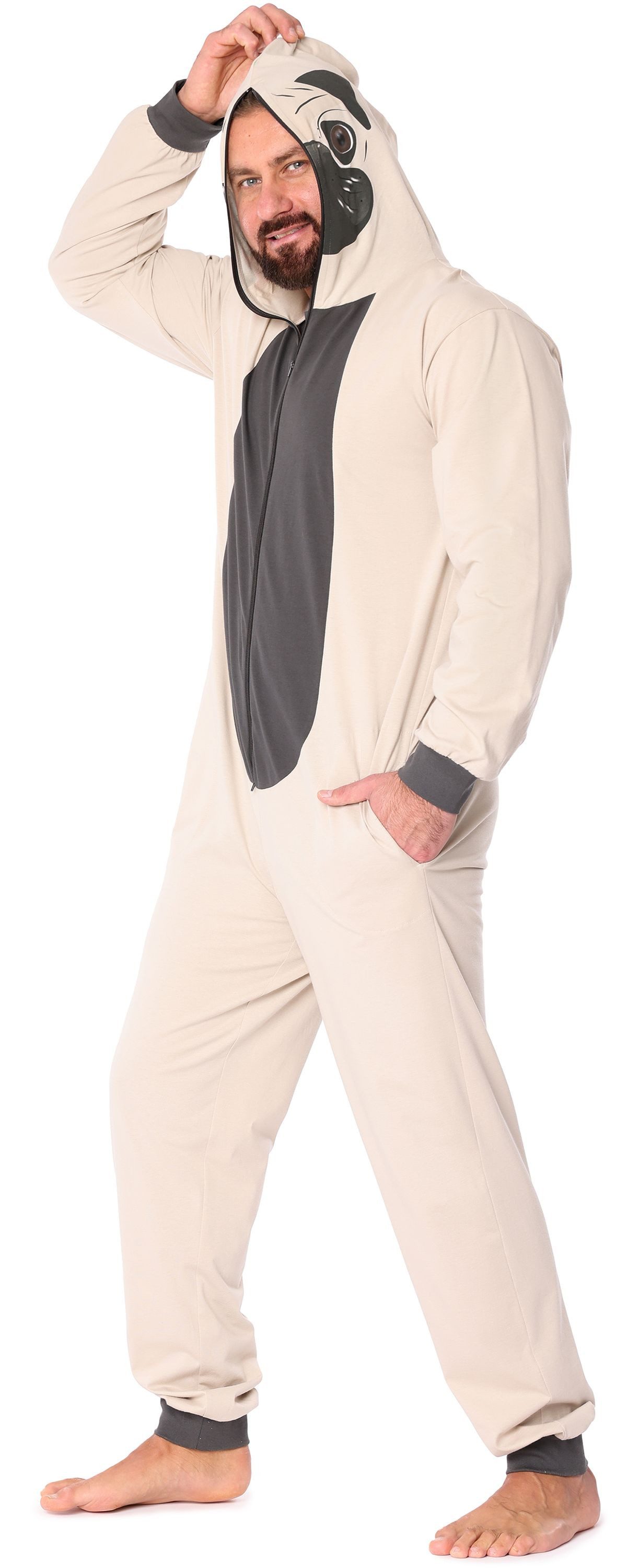 Ladeheid Schlafanzug Herren Schlafoverall Jumpsuit mit Kapuze LA40-235 Karnevalskostüm ohne