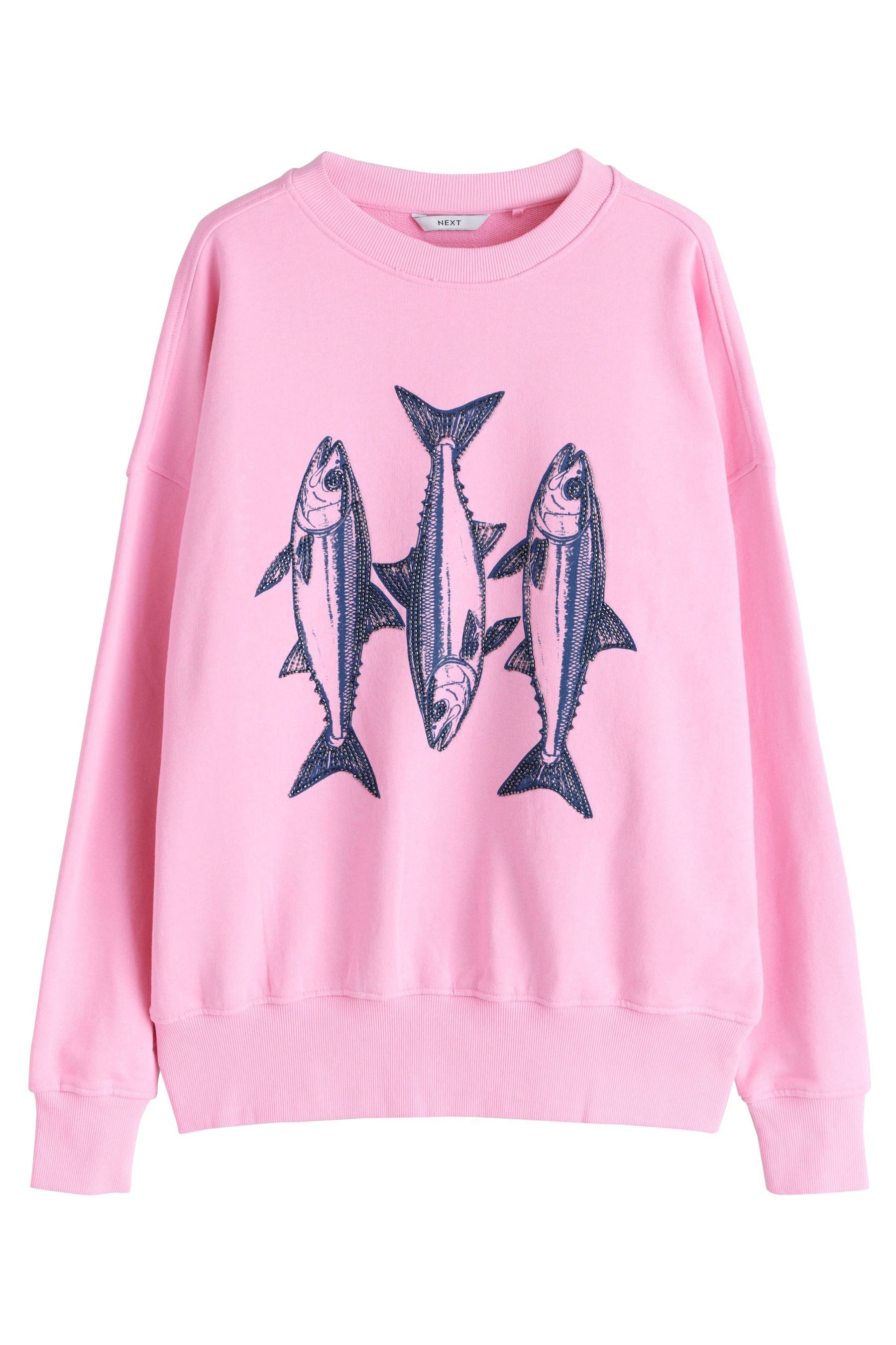 Sweater Sweatshirt mit Fisch-Grafik und Perlen