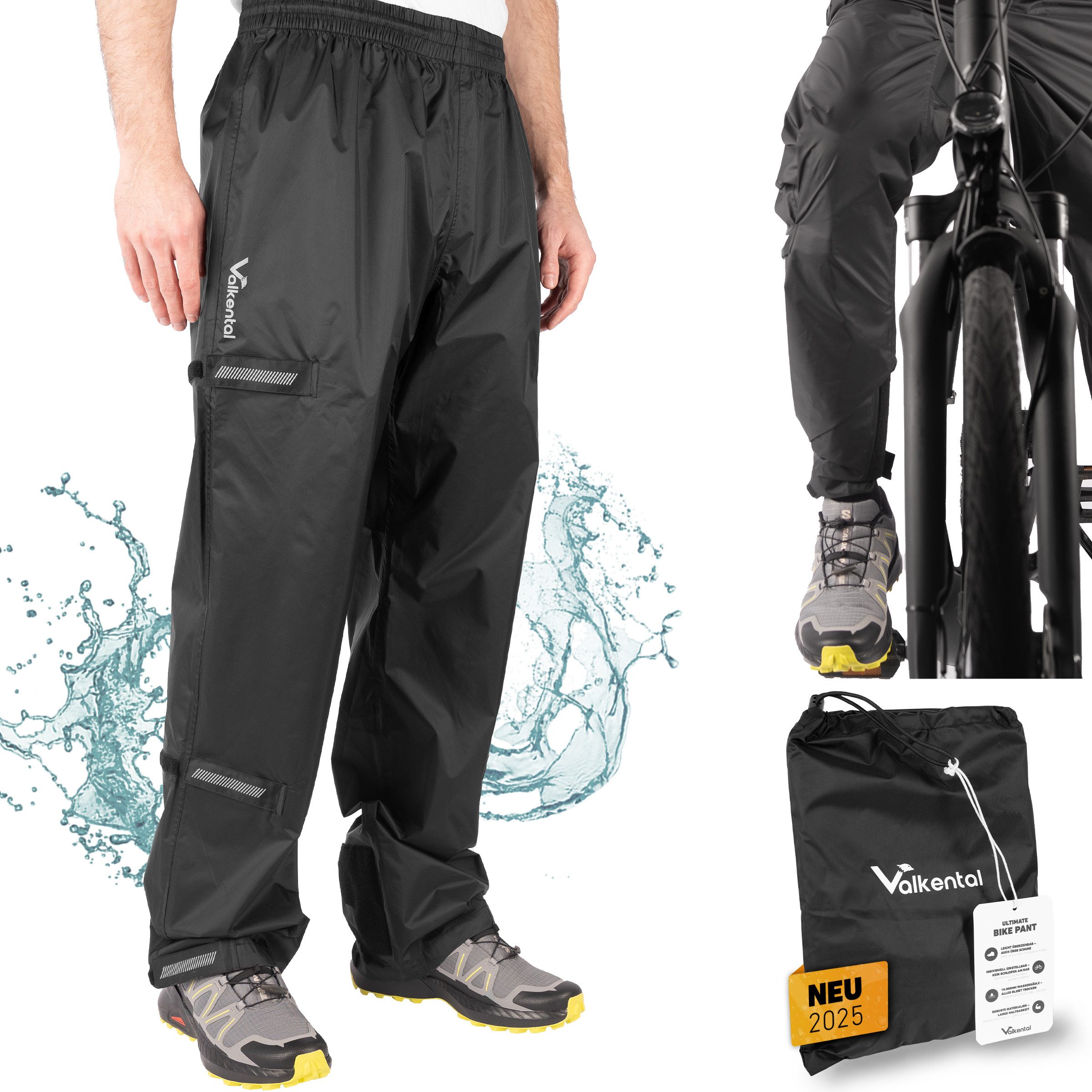 Valkental Regenhose Ultimative Fahrradhose Damen & Herren wasserdicht, atmungsaktiv, reflektierend, Unisex