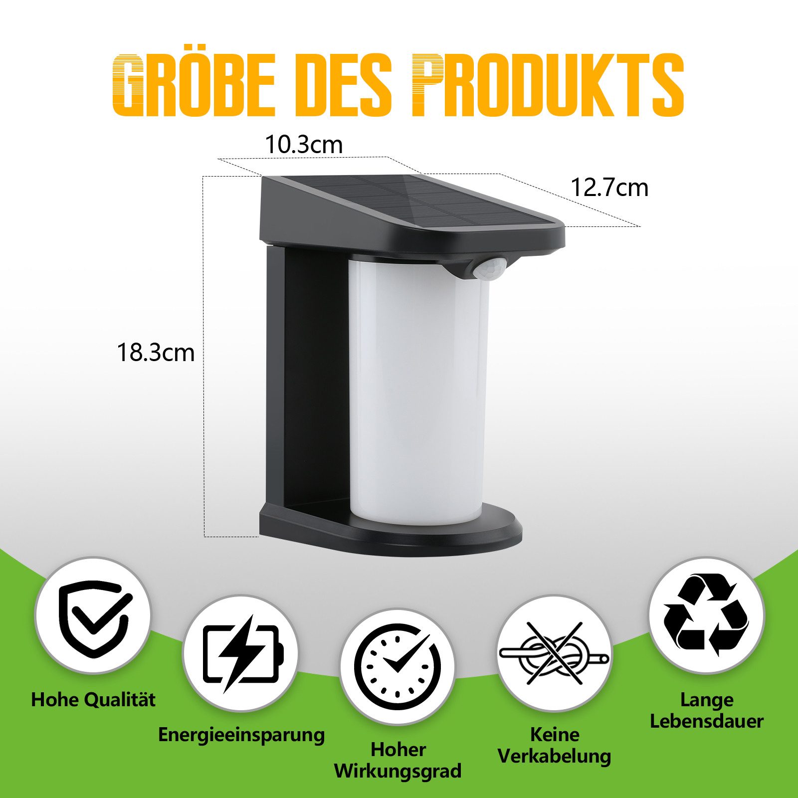 ZMH Außen-Wandleuchte 1/2 Wandlampe solar mit Bewegungsmelder 3000K Warmweiß für Außen, LED fest integriert, Warmweiß, 2 Modi Schwarz LED Solarlampen Außen mit  – Bild 4 von 5