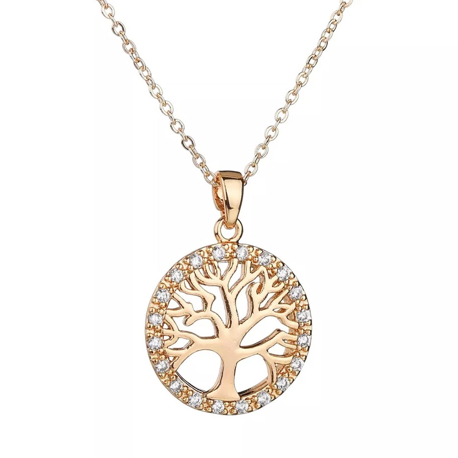 Kette mit Anhänger 18K Gold vergoldet Halskette Zirkonia Steine Lebensbaum Ring Anhänger